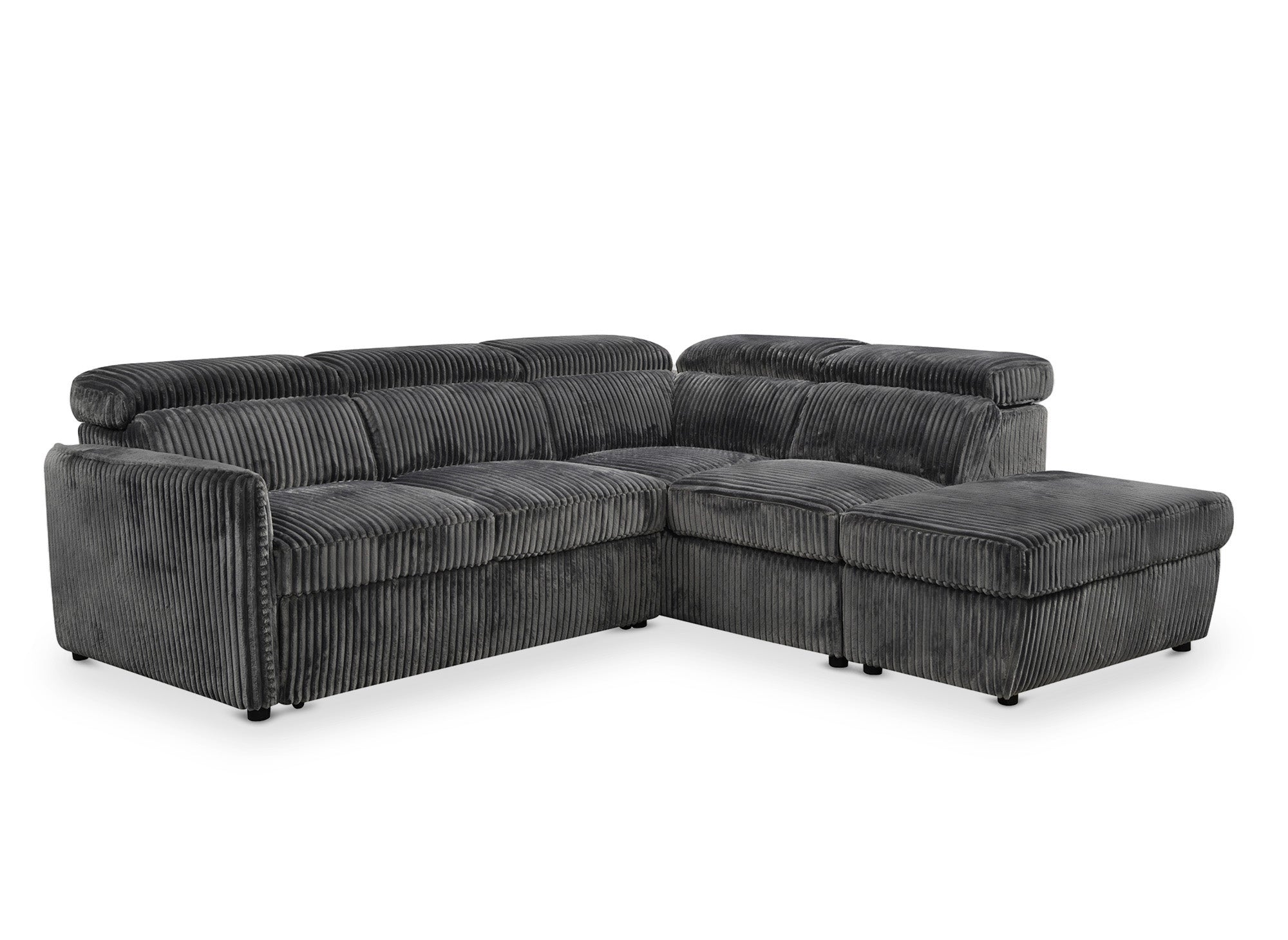 NAIROBI Ecksofa, dicker Cord, grau, rechtwinklig