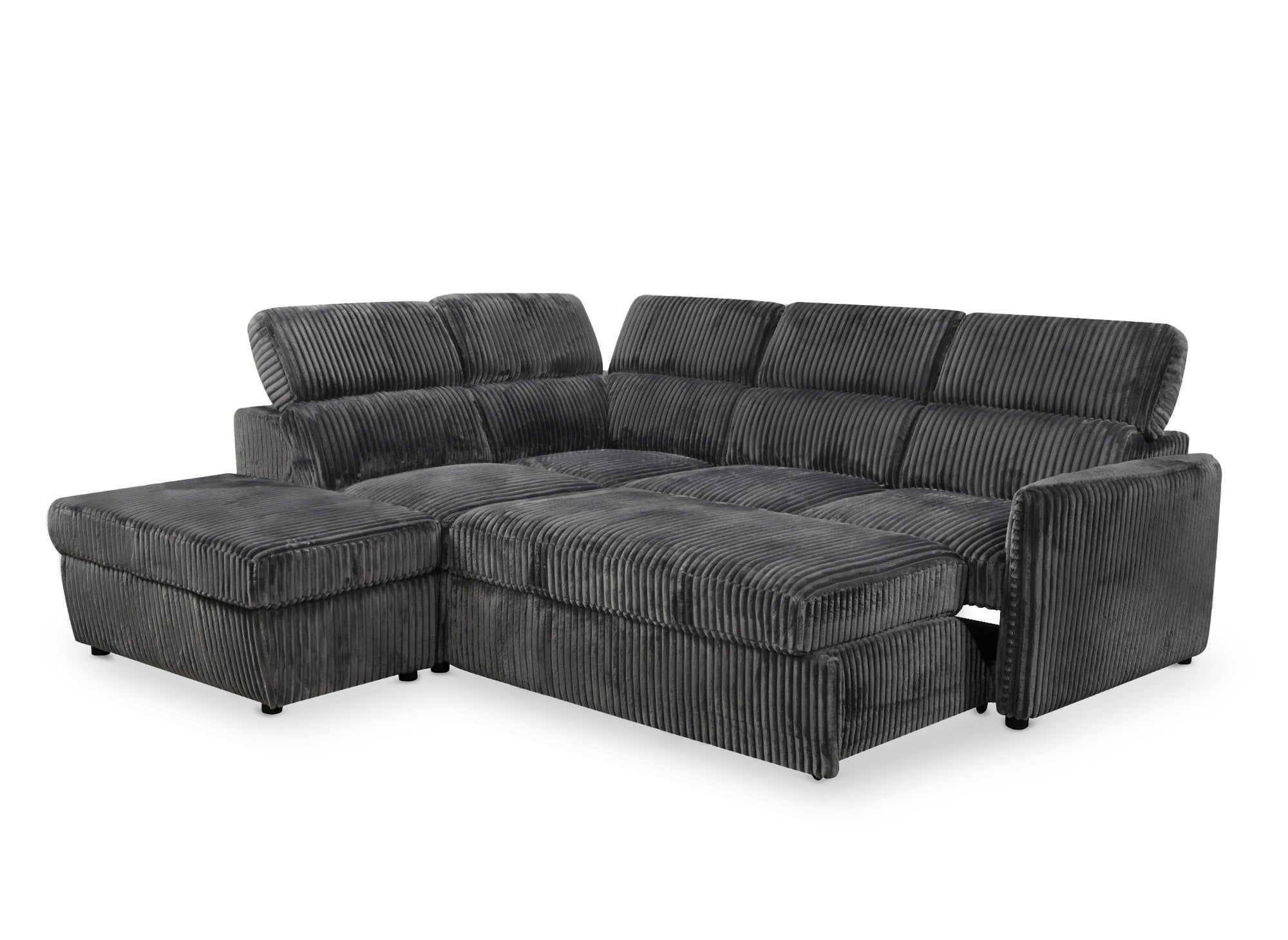 NAIROBI Ecksofa aus dickem Cord, grau, linke Ecke