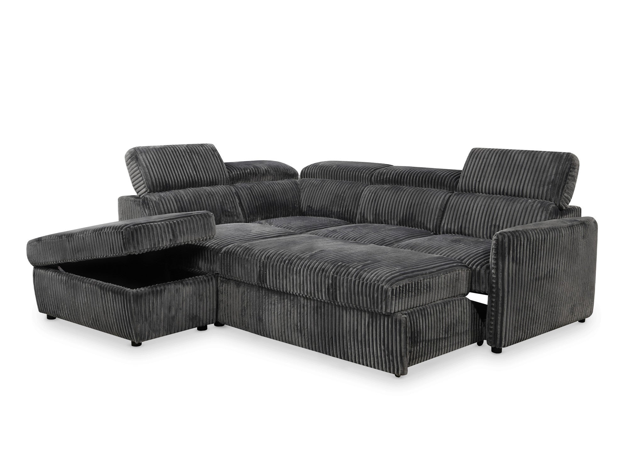 NAIROBI Ecksofa aus dickem Cord, grau, linke Ecke