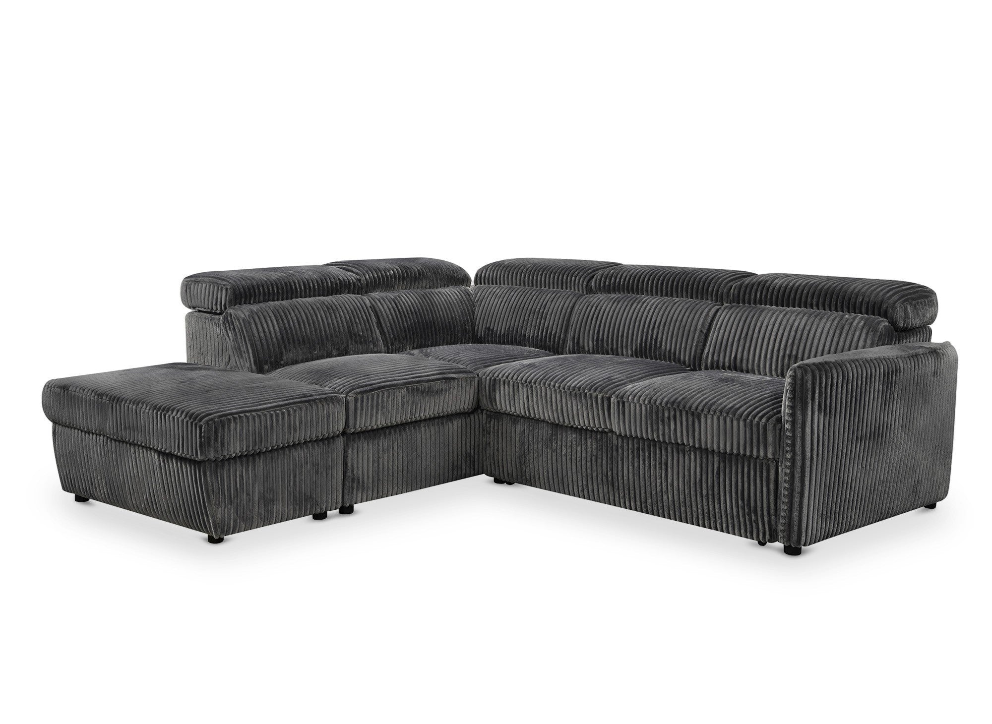 NAIROBI Ecksofa aus dickem Cord, grau, linke Ecke