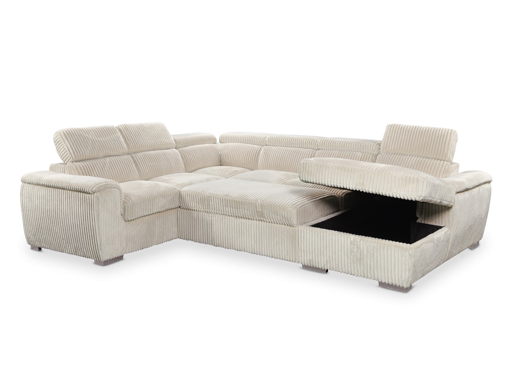 GAELLE Panorama-Schlafsofa mit Stauraum aus dickem, beigem Cord – rechtwinklig
