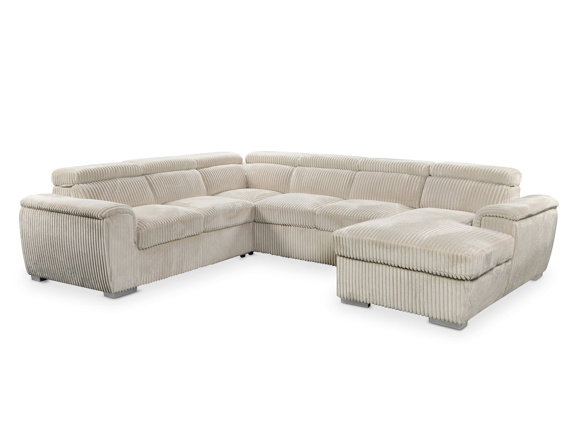 GAELLE Panorama-Schlafsofa mit Stauraum aus dickem, beigem Cord – rechtwinklig