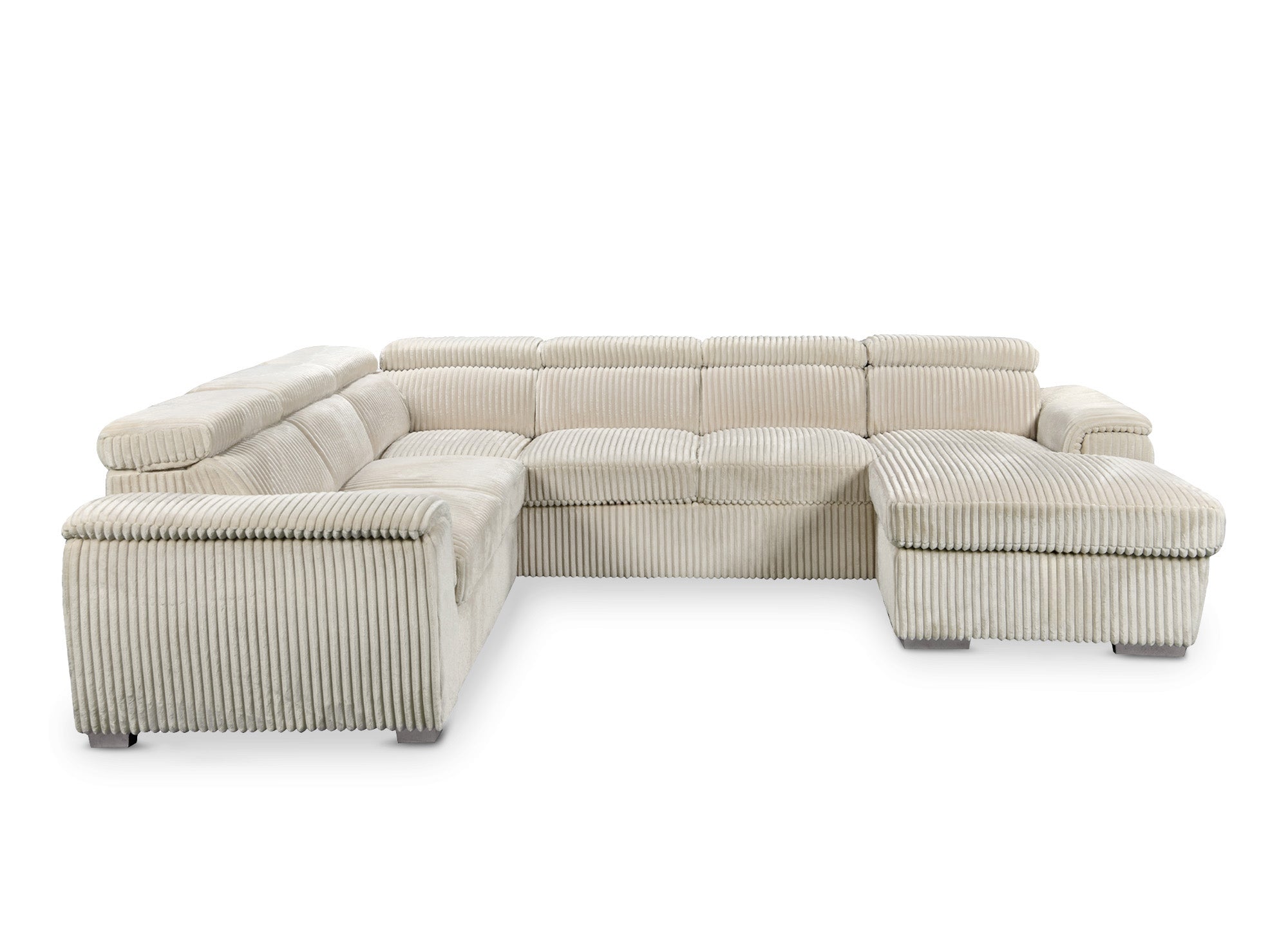 GAELLE Panorama-Schlafsofa mit Stauraum aus dickem, beigem Cord – rechtwinklig