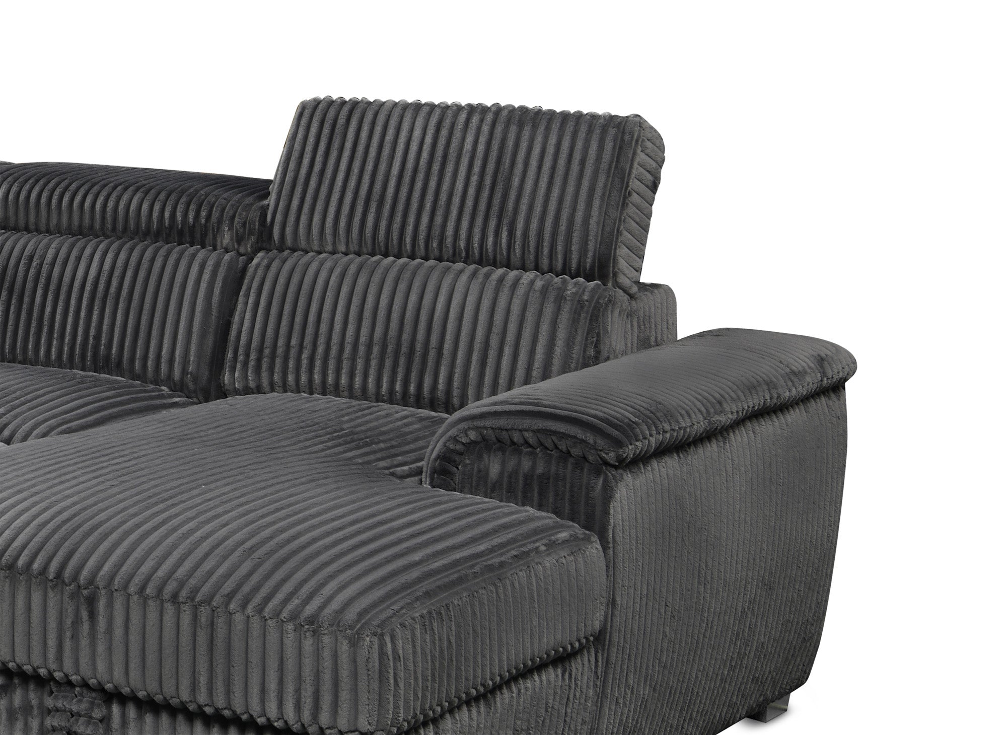 GAELLE Panorama-Sofa mit Stauraum aus dickem grauem Cord – rechtwinklig