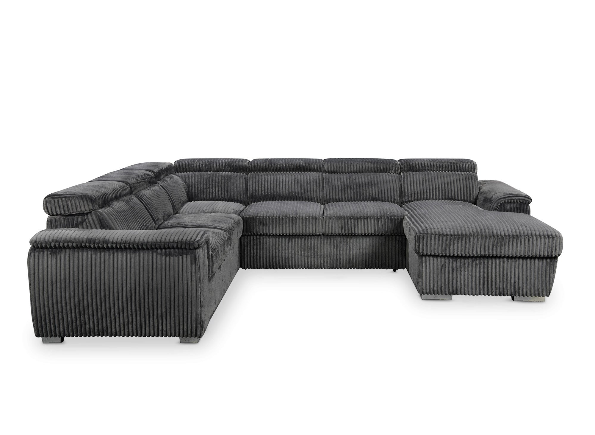 GAELLE Panorama-Sofa mit Stauraum aus dickem grauem Cord – rechtwinklig