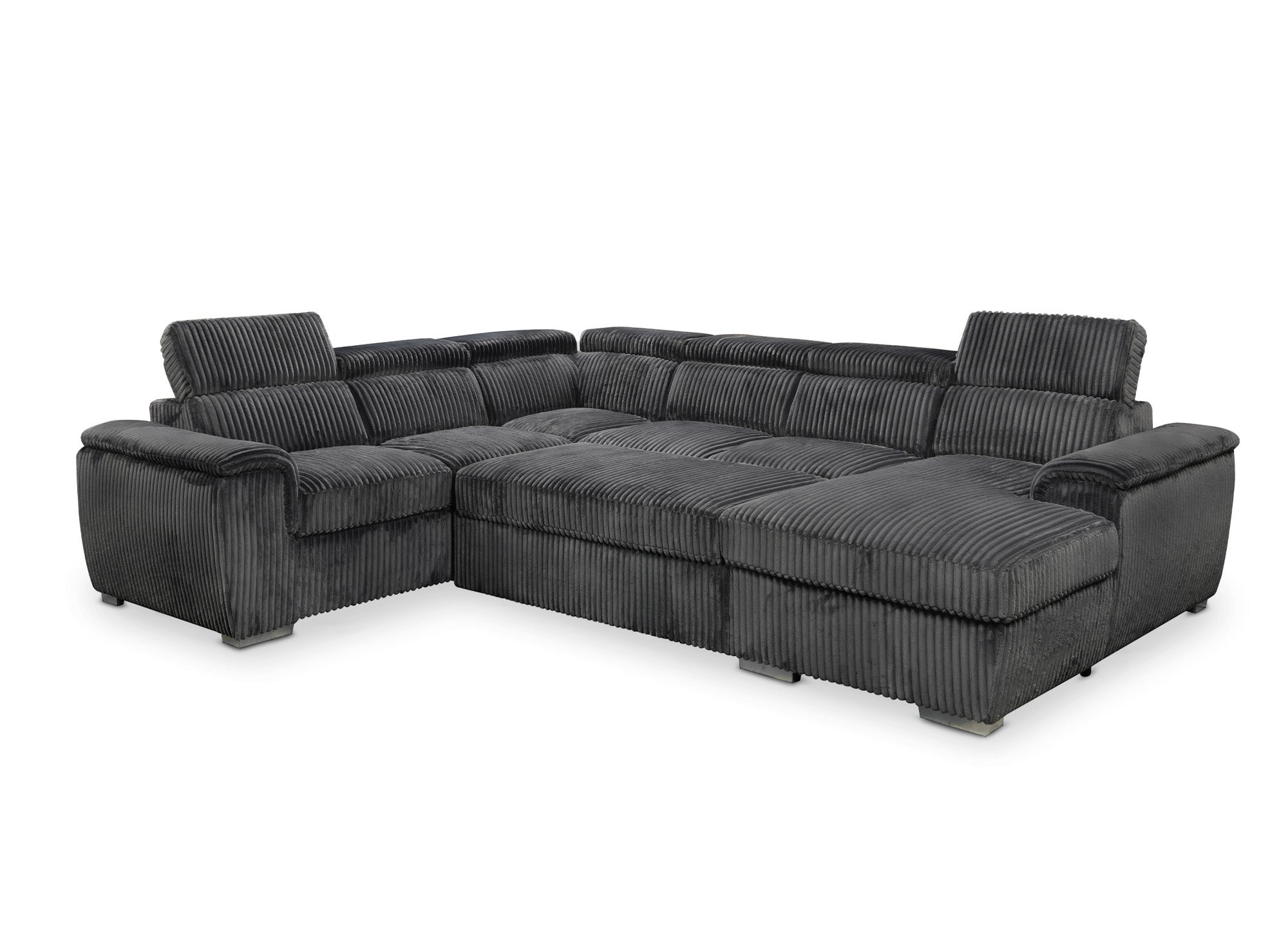 GAELLE Panorama-Sofa mit Stauraum aus dickem grauem Cord – rechtwinklig