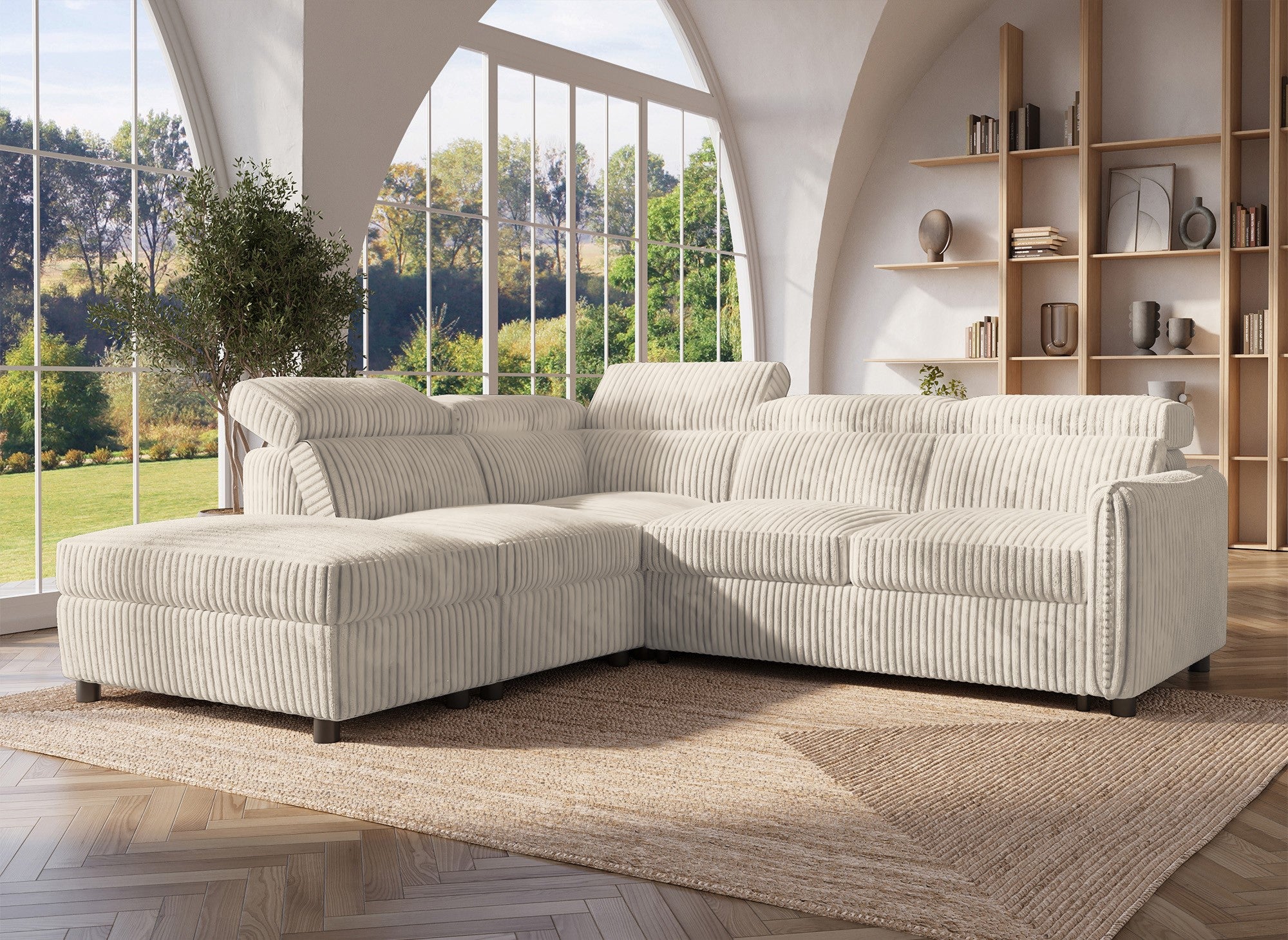 NAIROBI Ecksofa aus dickem, beigefarbenem Cord – Linke Ecke