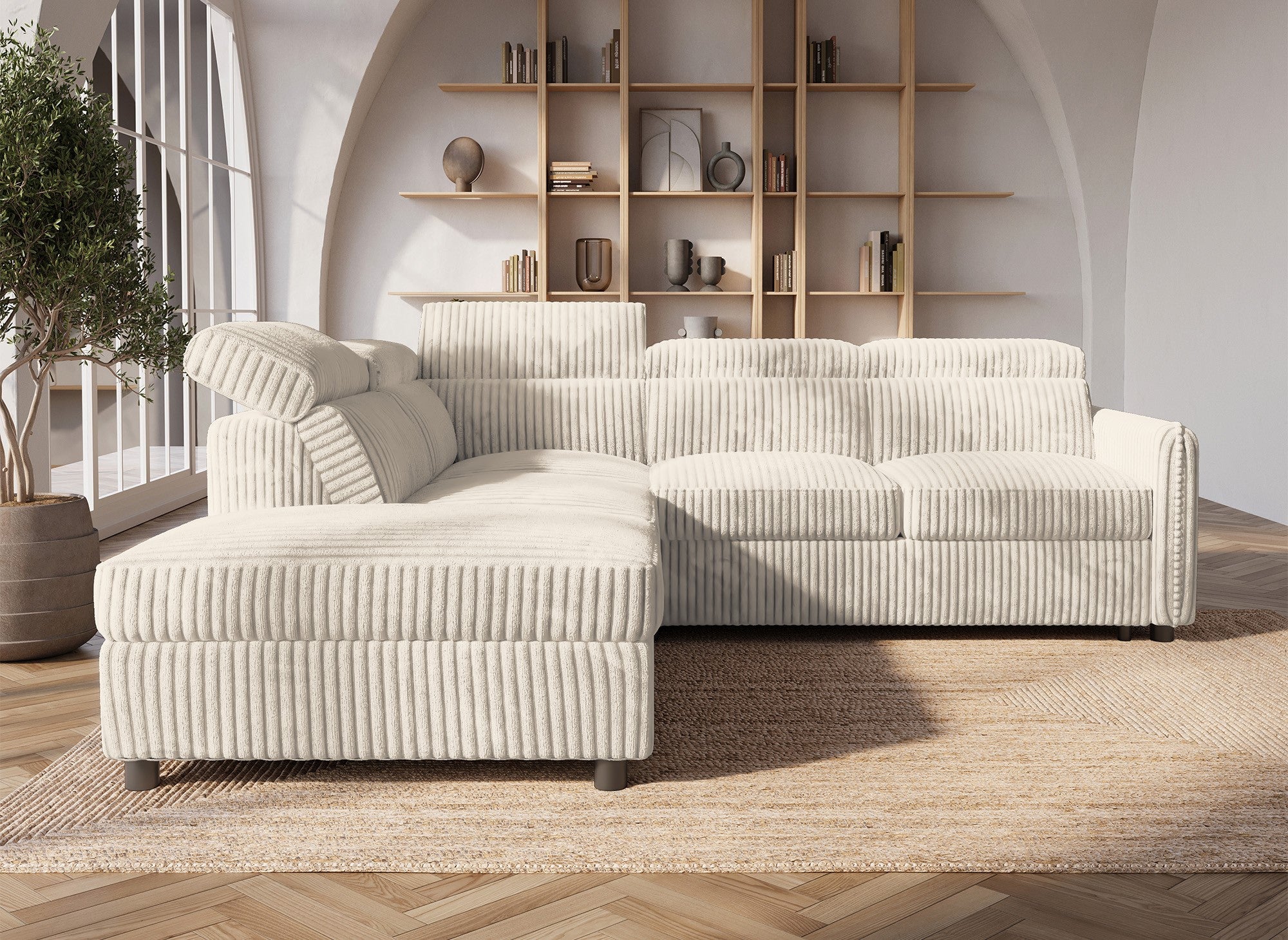 NAIROBI Ecksofa aus dickem, beigefarbenem Cord – Linke Ecke