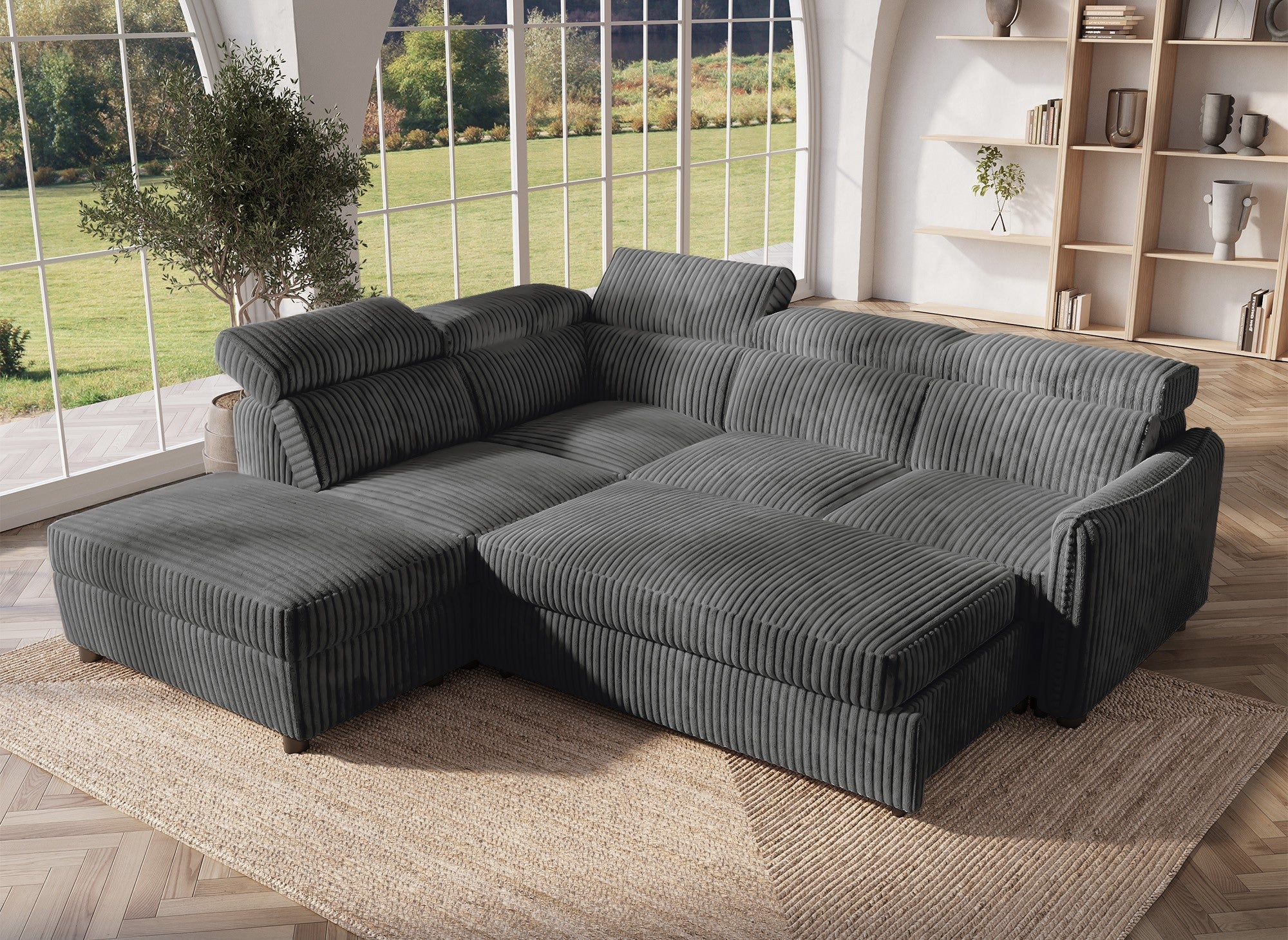 NAIROBI Ecksofa aus dickem Cord, grau, linke Ecke