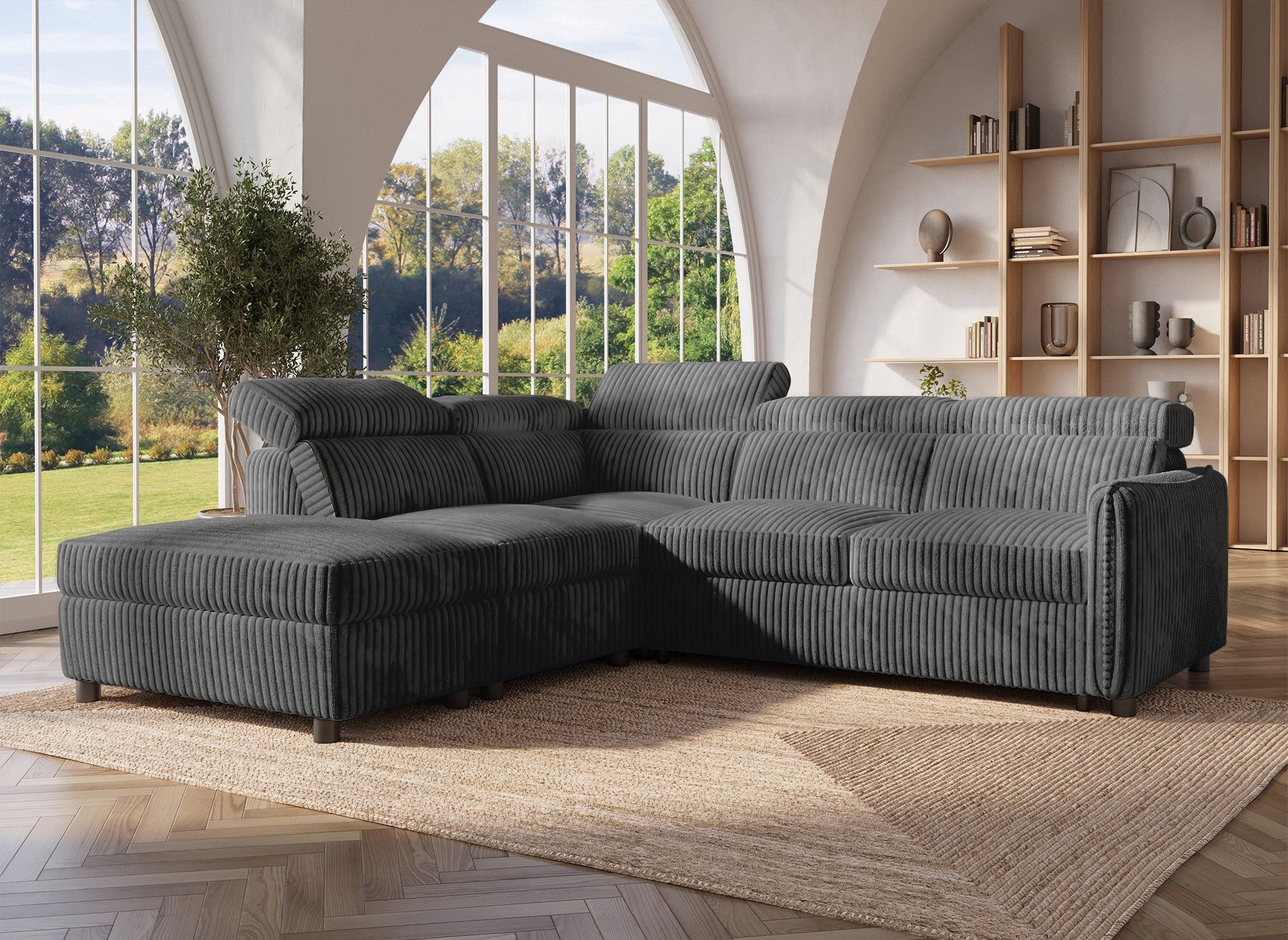 NAIROBI Ecksofa aus dickem Cord, grau, linke Ecke