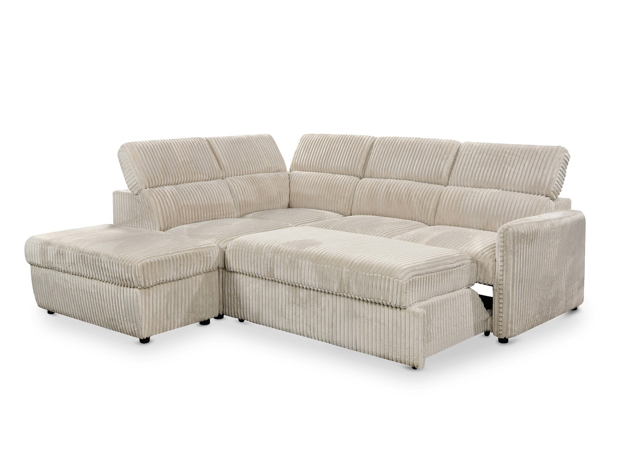 NAIROBI Ecksofa aus dickem, beigefarbenem Cord – Linke Ecke