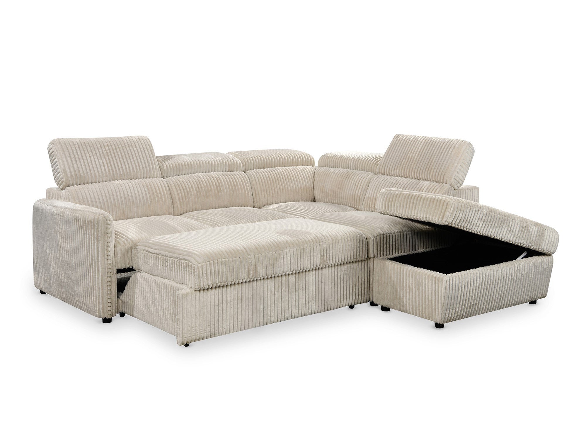 NAIROBI Ecksofa aus dickem, beigefarbenem Cord – rechtwinklig