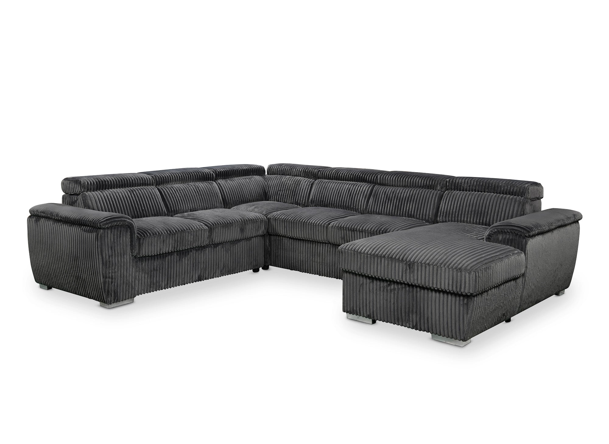 GAELLE Panorama-Sofa mit Stauraum aus dickem grauem Cord – rechtwinklig