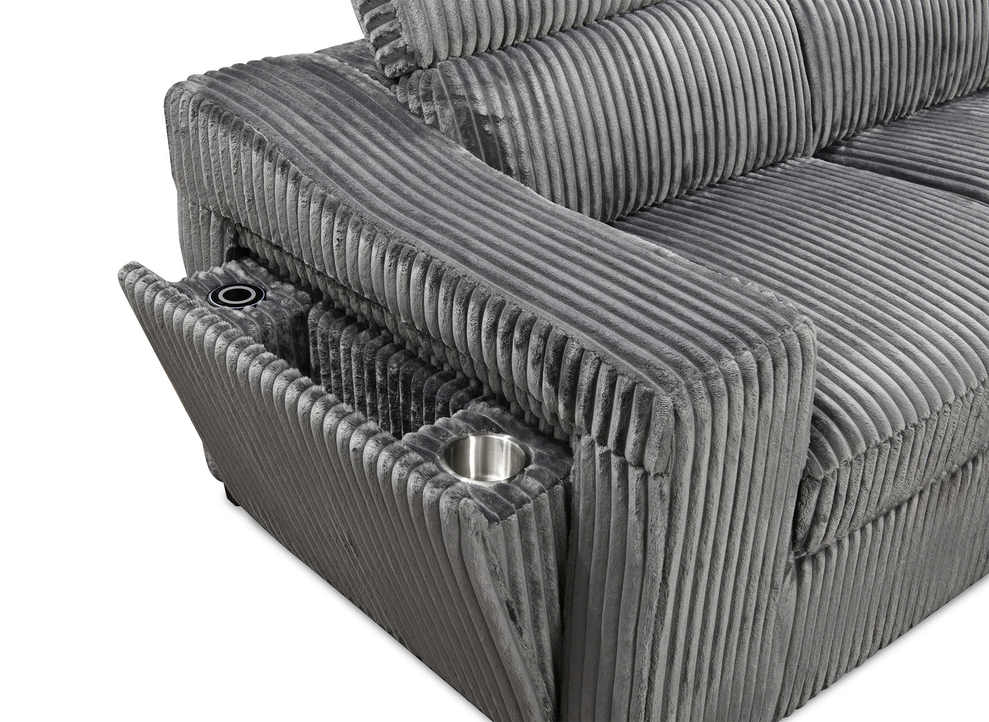 MARTY Ecksofa aus grauem Cord mit Stauraum - rechtwinklig