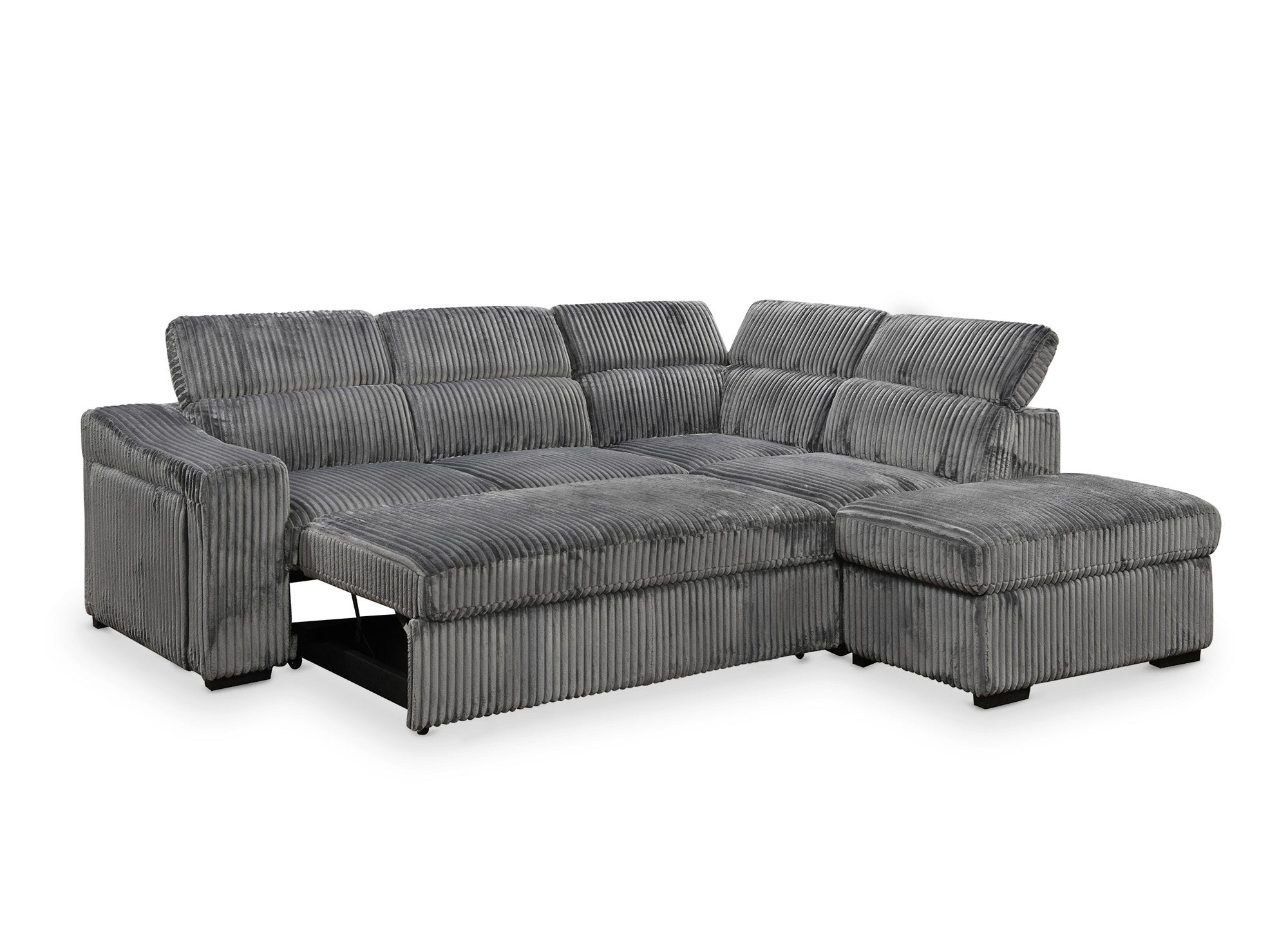 MARTY Ecksofa aus grauem Cord mit Stauraum - rechtwinklig