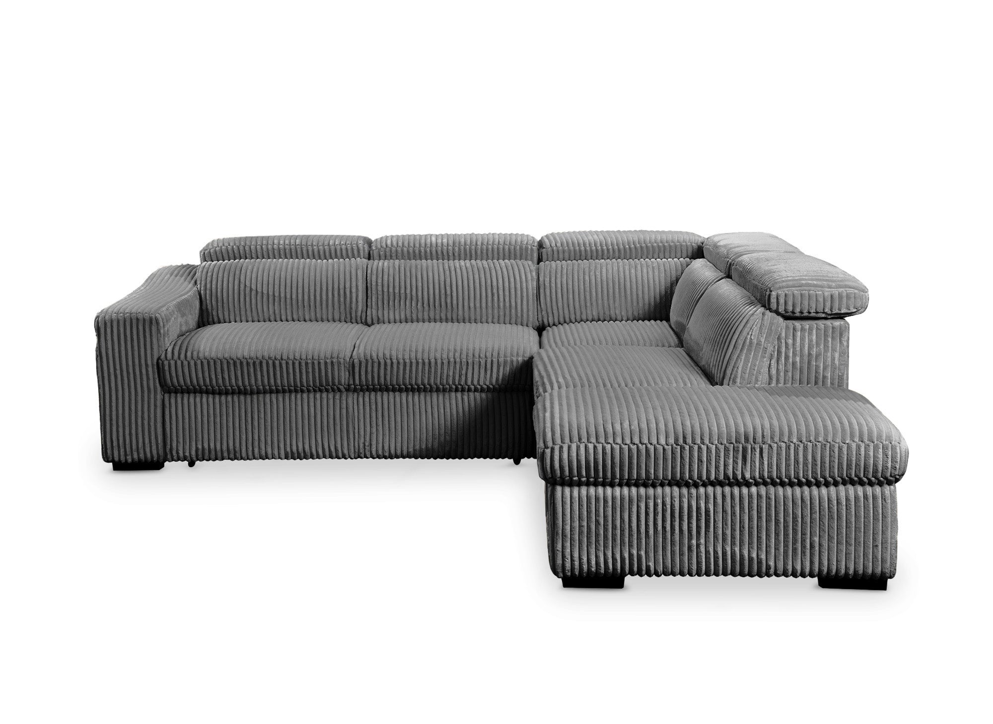 MARTY Ecksofa aus grauem Cord mit Stauraum - rechtwinklig