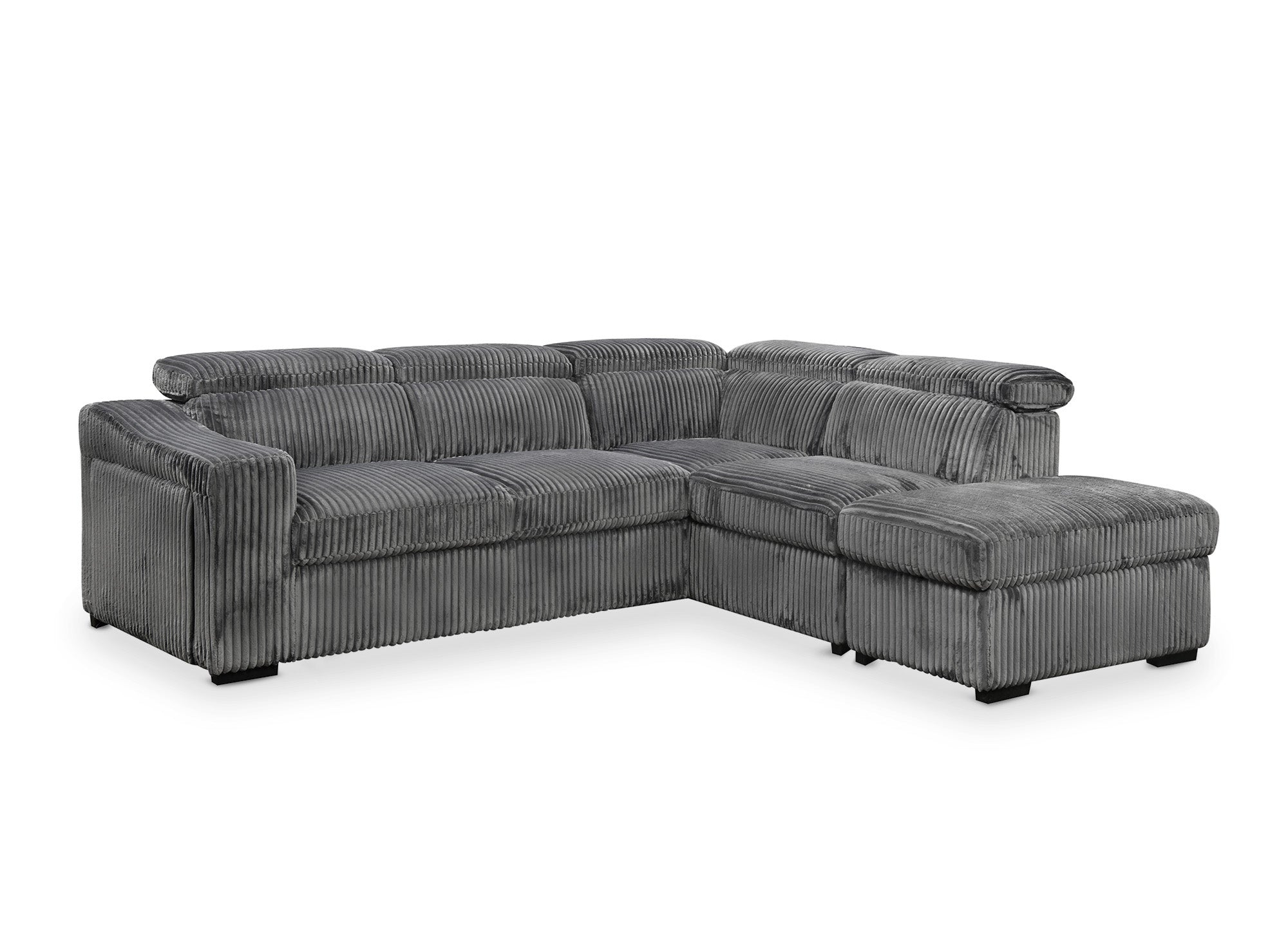 MARTY Ecksofa aus grauem Cord mit Stauraum - rechtwinklig