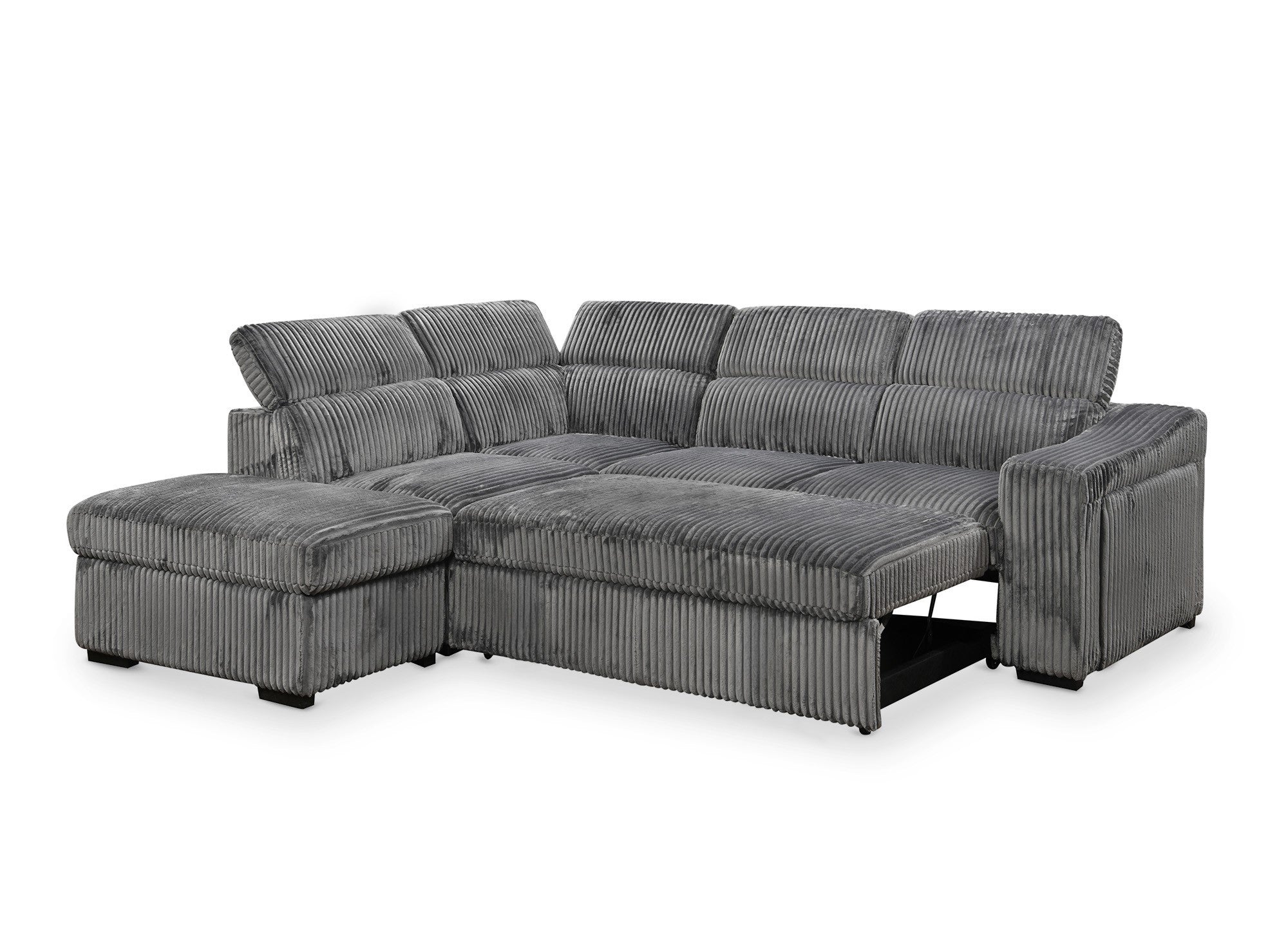 MARTY Ecksofa aus grauem Cord mit Stauraum – Linke Ecke