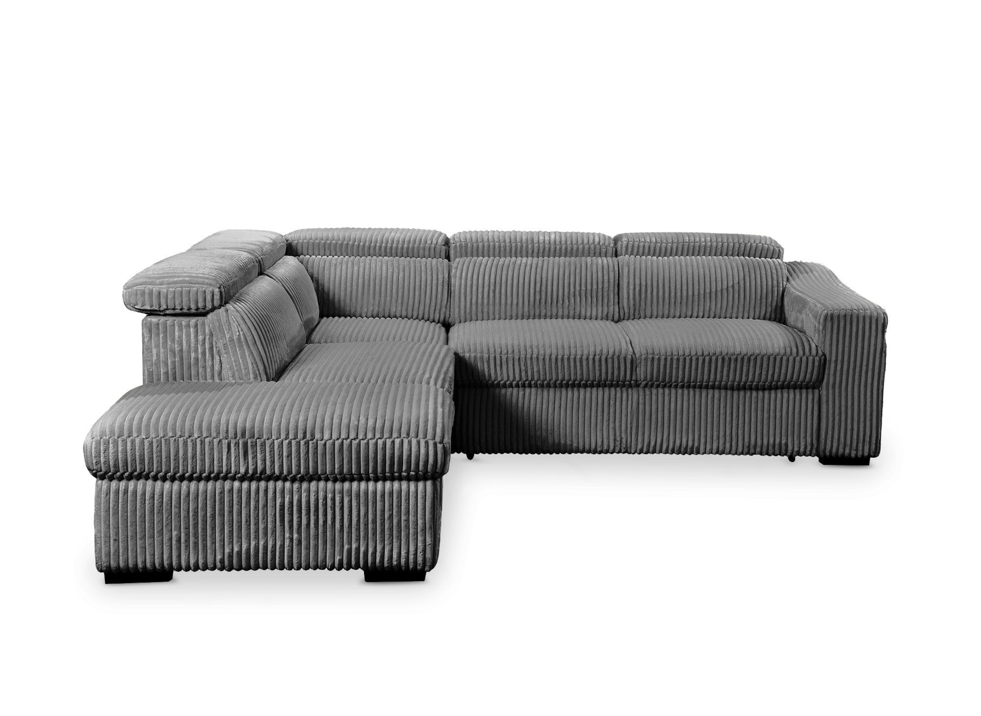 MARTY Ecksofa aus grauem Cord mit Stauraum – Linke Ecke