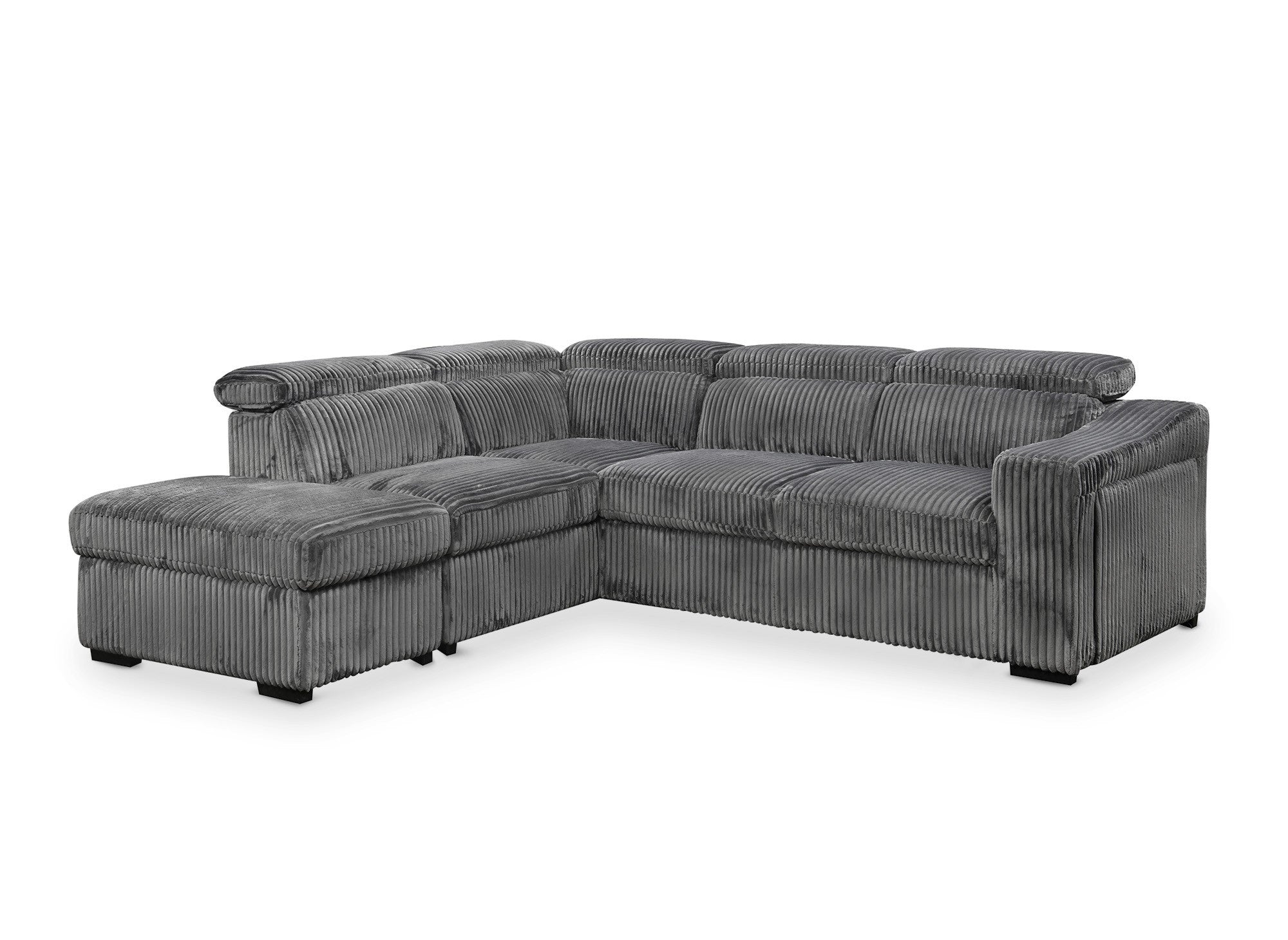 MARTY Ecksofa aus grauem Cord mit Stauraum – Linke Ecke