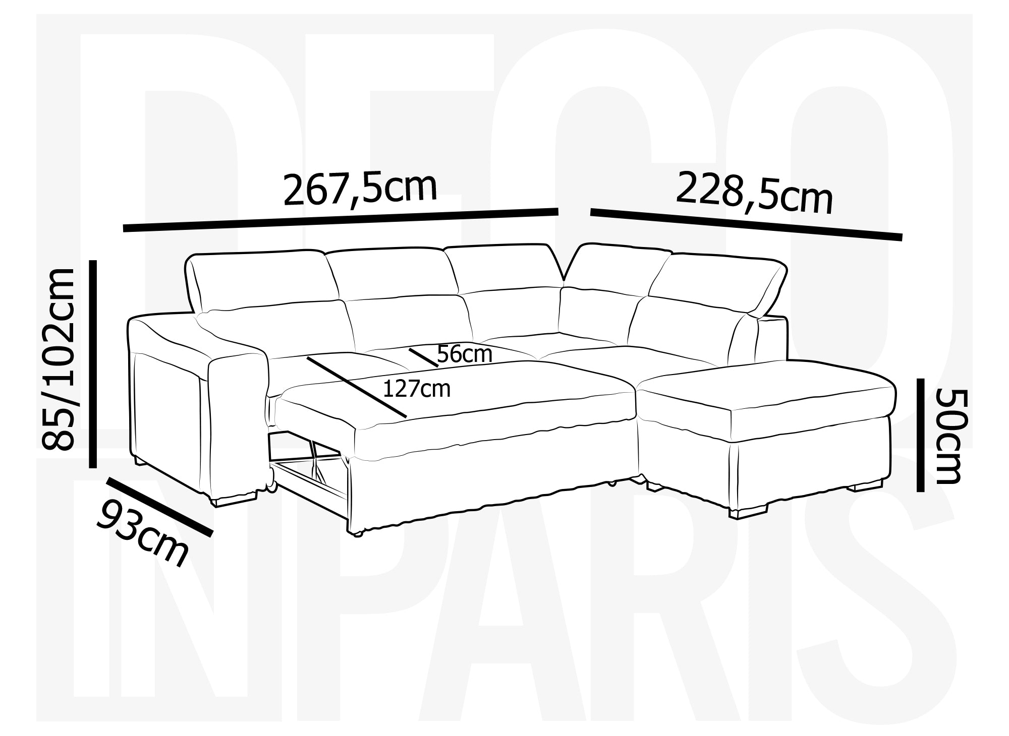 MARTY Ecksofa aus beigefarbenem Cord mit Stauraum - Rechtwinklig