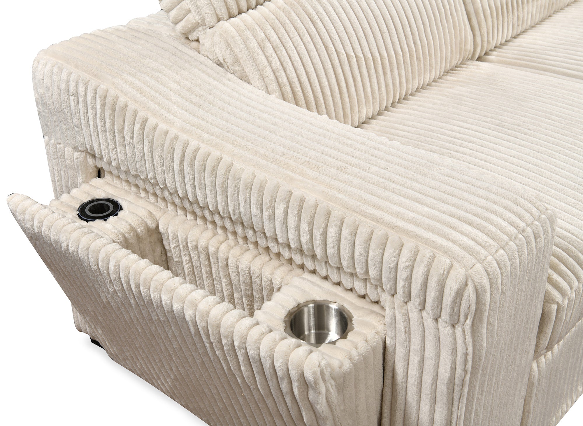 MARTY Ecksofa aus beigefarbenem Cord mit Stauraum - Rechtwinklig