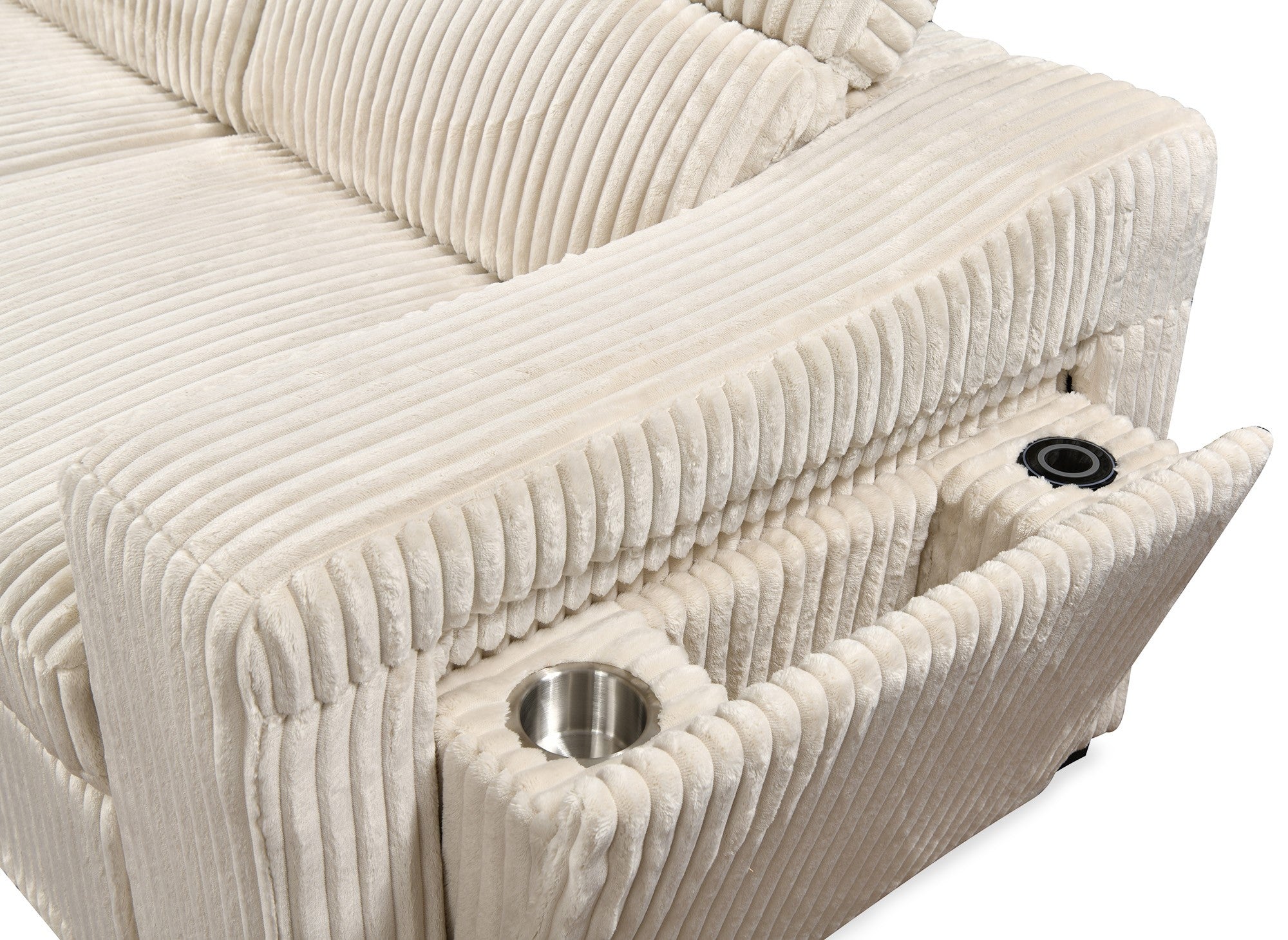 MARTY beiges Cord-Ecksofa mit Stauraum - Linke Ecke