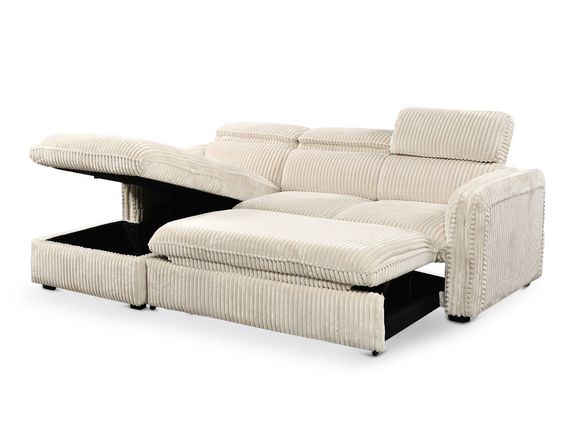 Ecksofa ISABELLA aus dickem beigefarbenem Cord – Linke Ecke