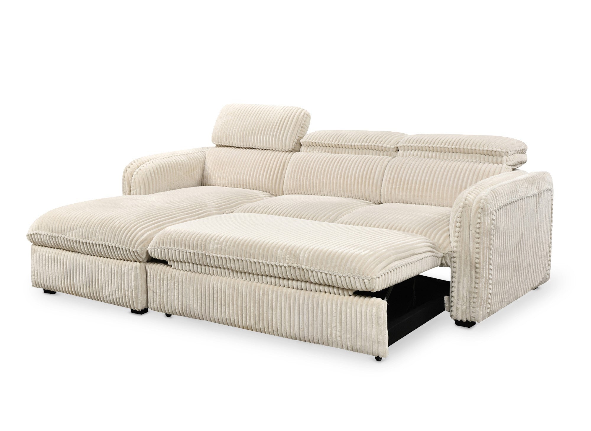 Ecksofa ISABELLA aus dickem beigefarbenem Cord – Linke Ecke