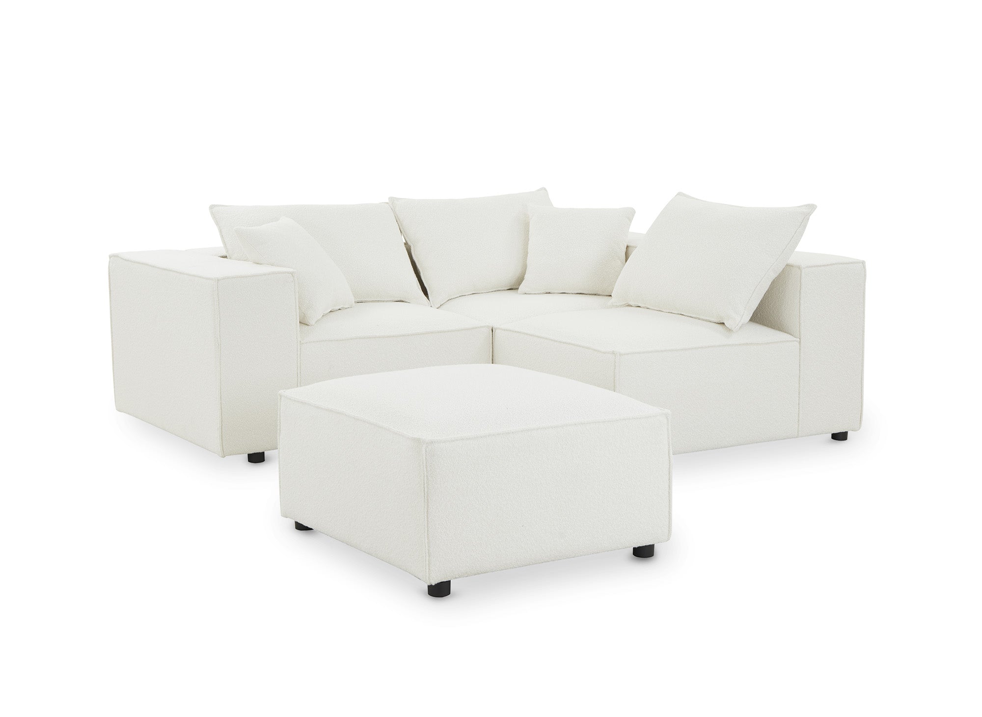 Modulares Ecksofa HARLEM aus ecru-weißem Stoff mit Schaffelleffekt