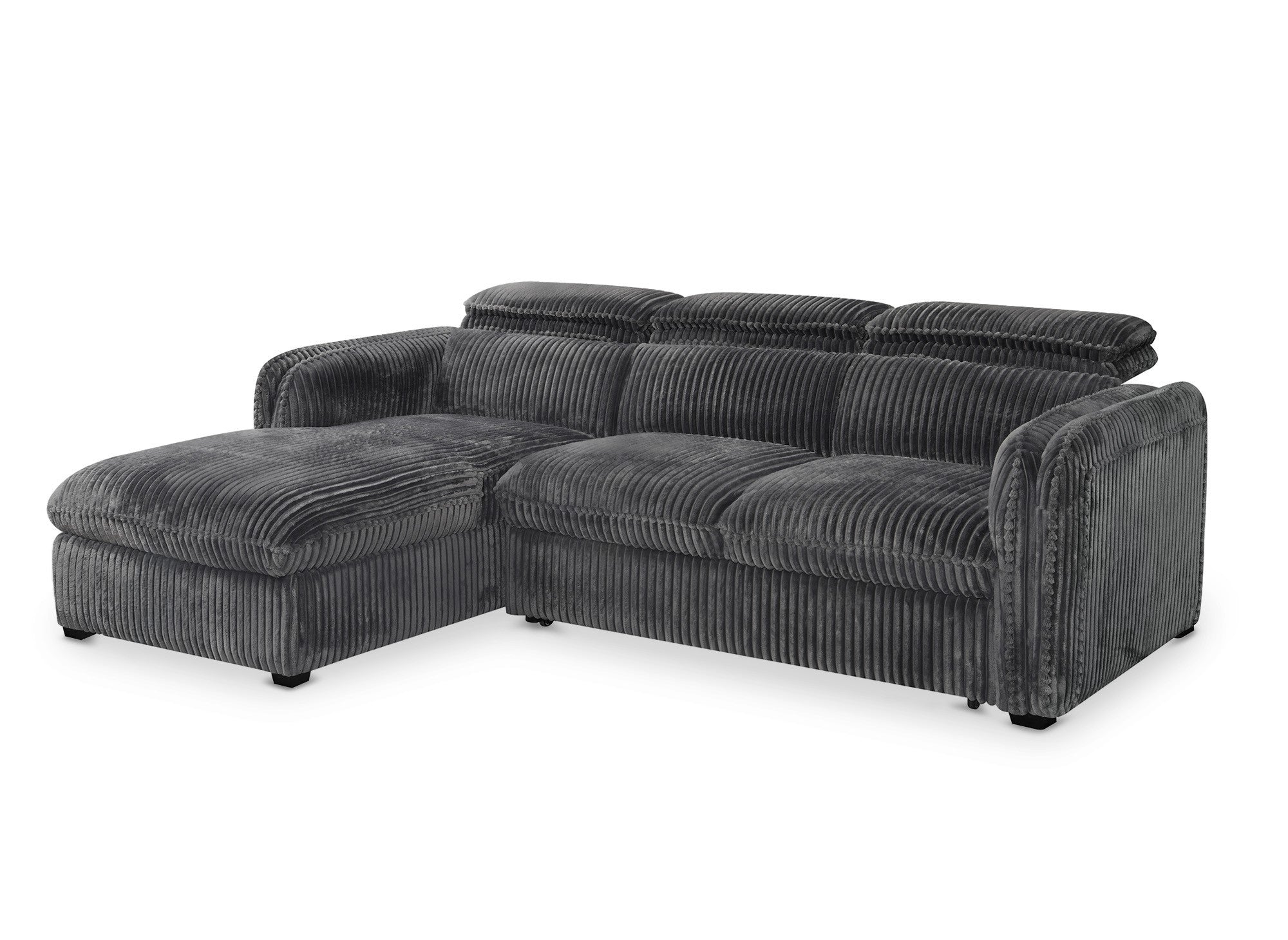 ISABELLA Ecksofa aus dickem grauem Cord – Linke Ecke