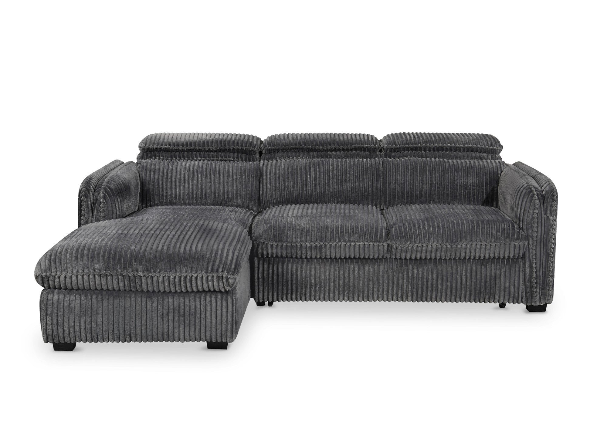 ISABELLA Ecksofa aus dickem grauem Cord – Linke Ecke