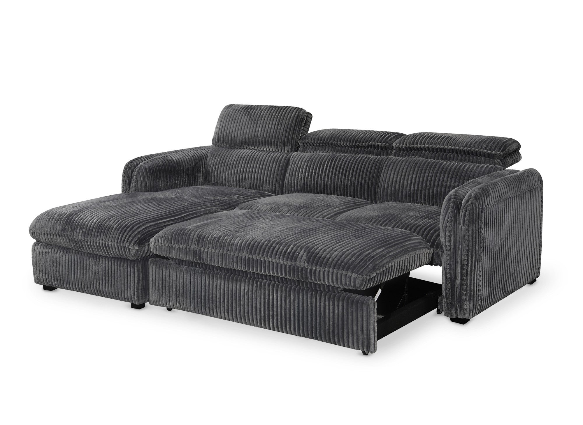 ISABELLA Ecksofa aus dickem grauem Cord – Linke Ecke