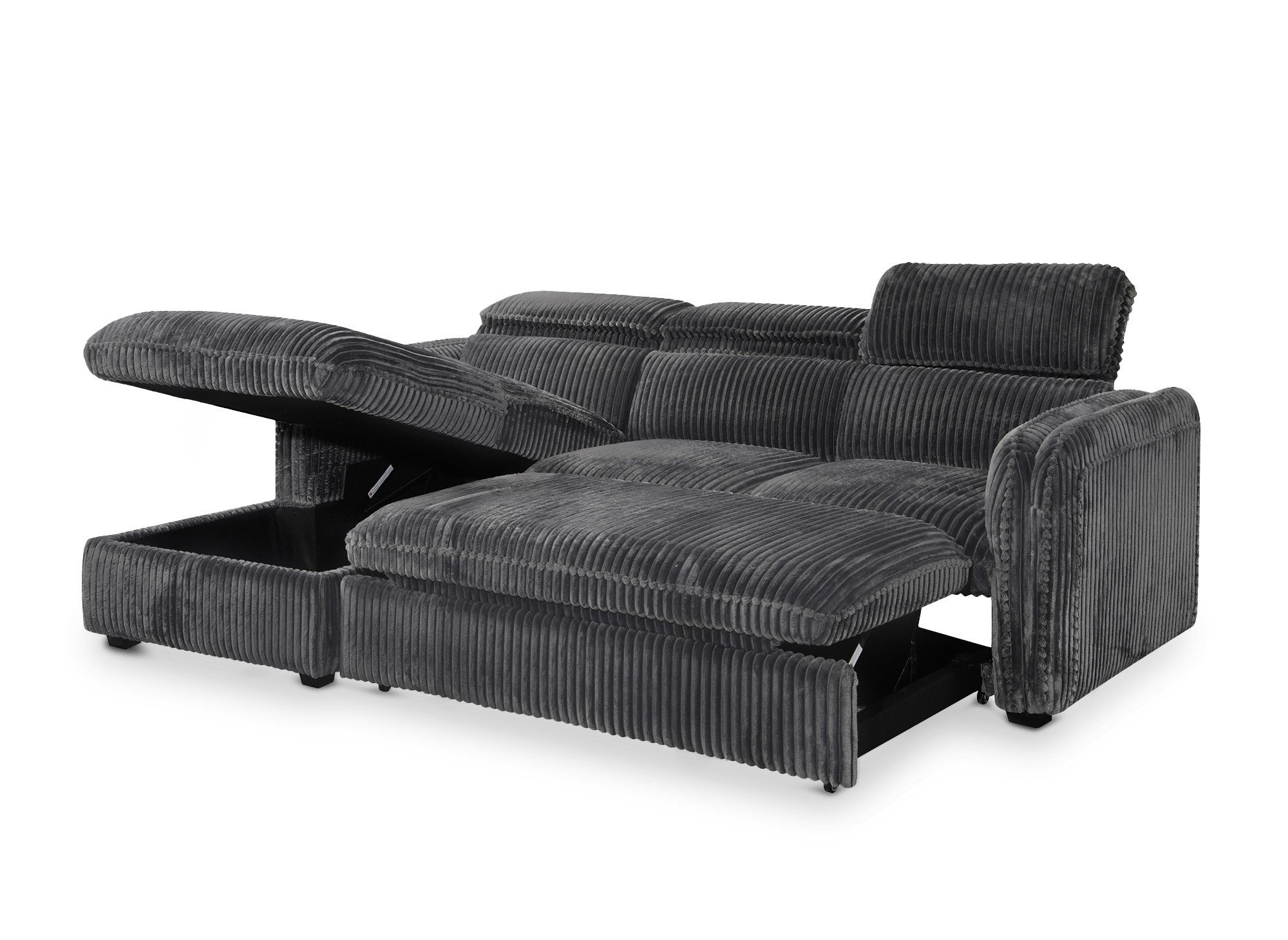 ISABELLA Ecksofa aus dickem grauem Cord – Linke Ecke