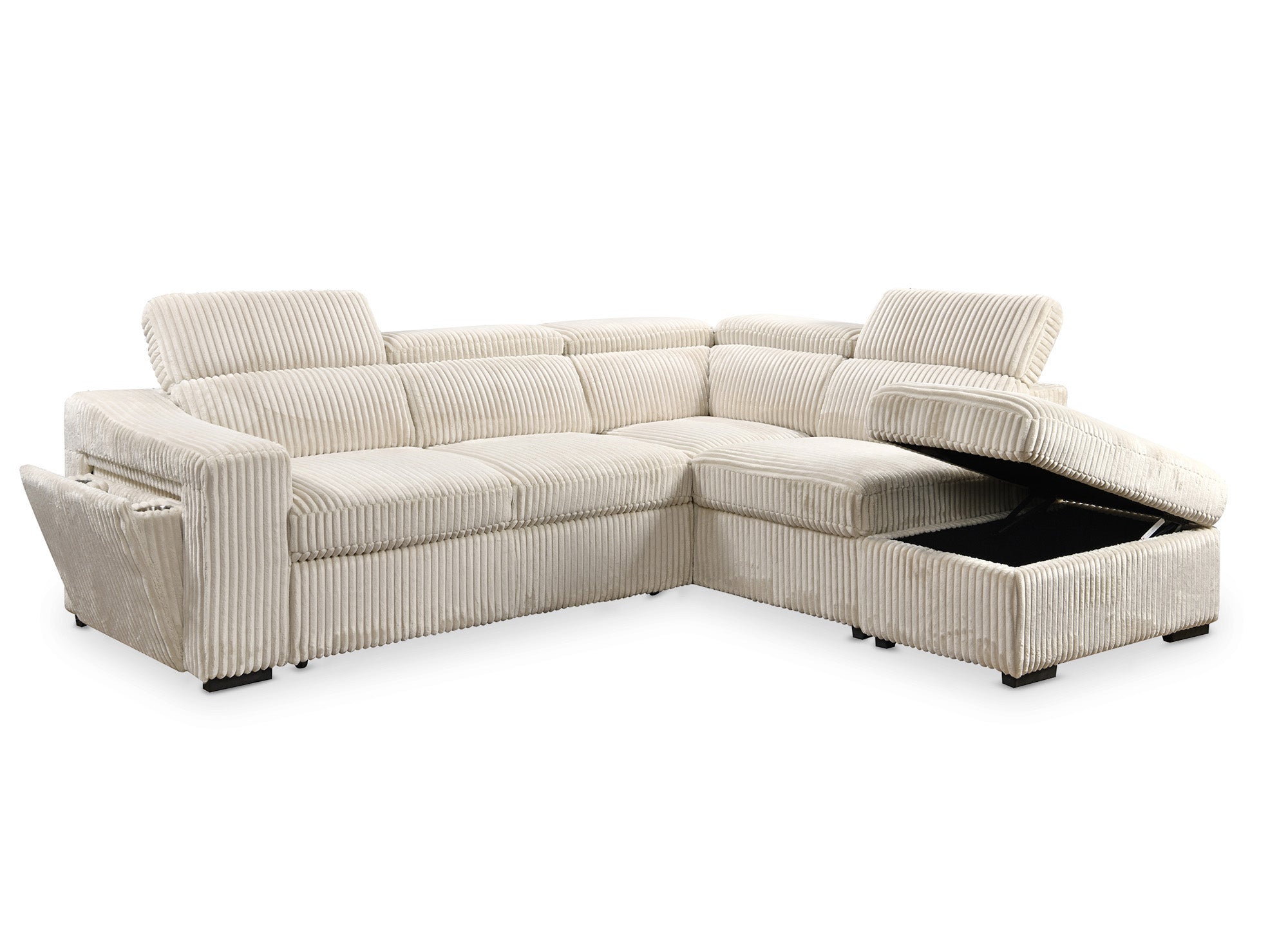 MARTY Ecksofa aus beigefarbenem Cord mit Stauraum - Rechtwinklig