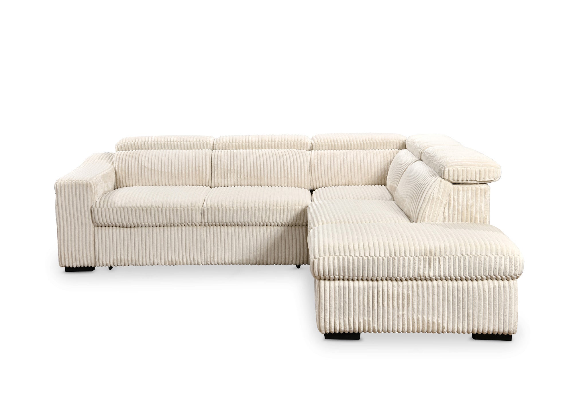 MARTY Ecksofa aus beigefarbenem Cord mit Stauraum - Rechtwinklig