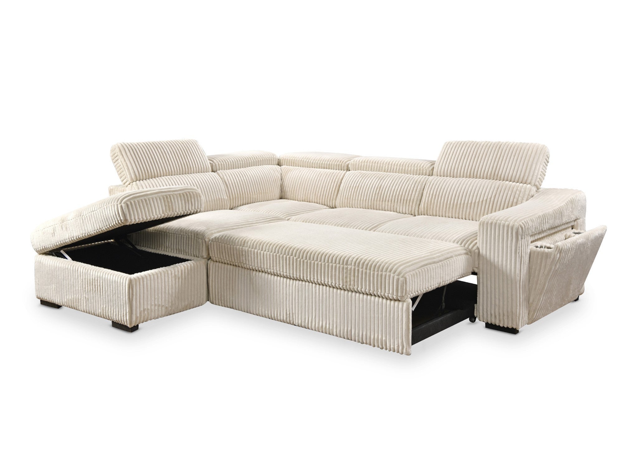 MARTY beiges Cord-Ecksofa mit Stauraum - Linke Ecke