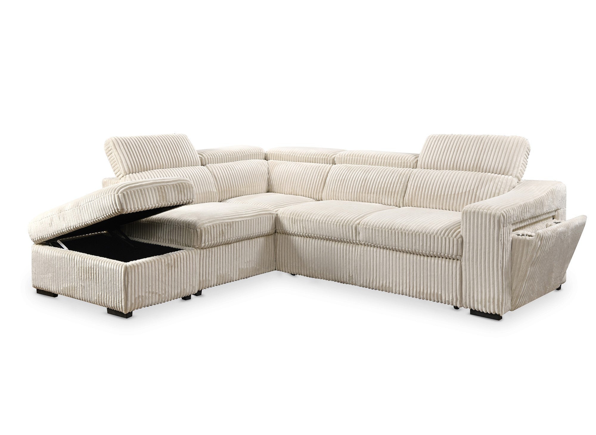 MARTY beiges Cord-Ecksofa mit Stauraum - Linke Ecke