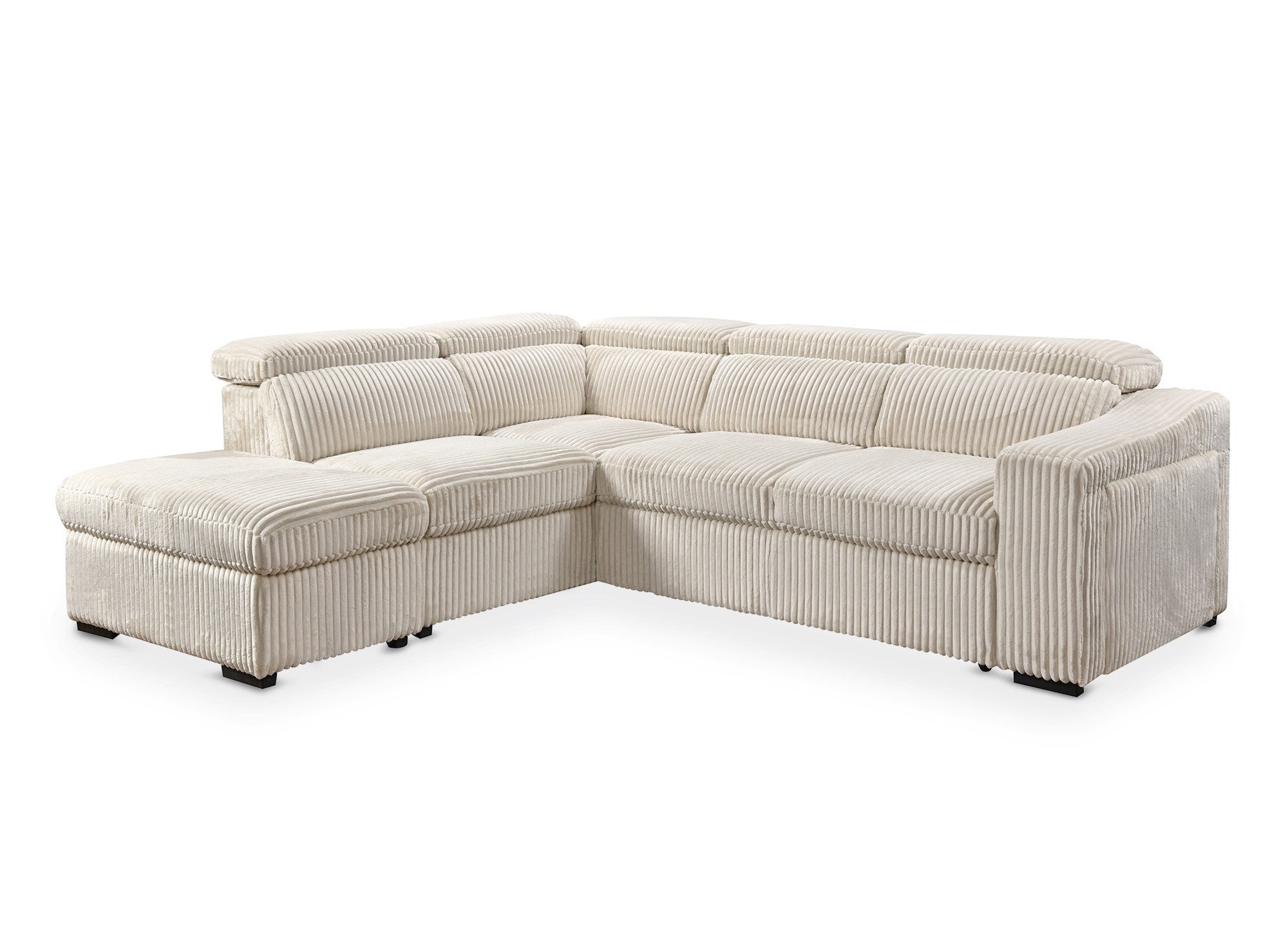 MARTY beiges Cord-Ecksofa mit Stauraum - Linke Ecke