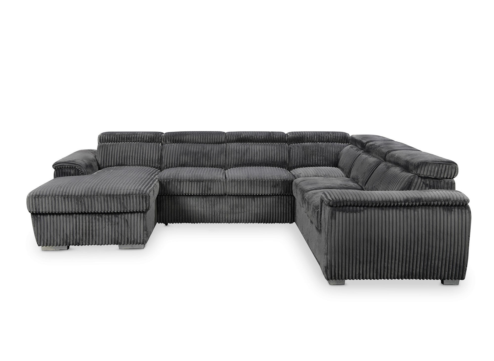 GAELLE Panorama-Sofa mit Stauraum aus dickem grauem Cord – Linke Ecke