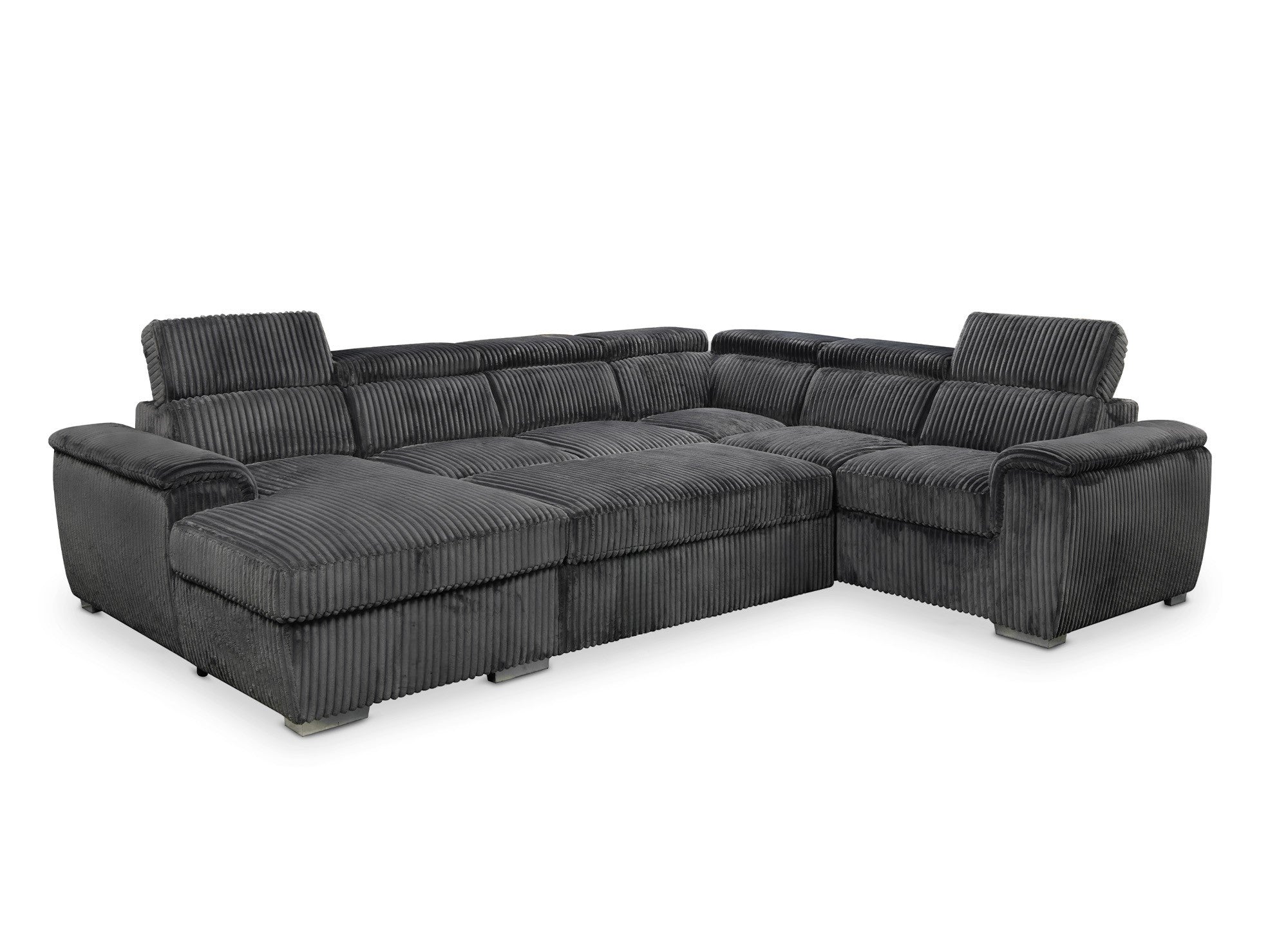 GAELLE Panorama-Sofa mit Stauraum aus dickem grauem Cord – Linke Ecke