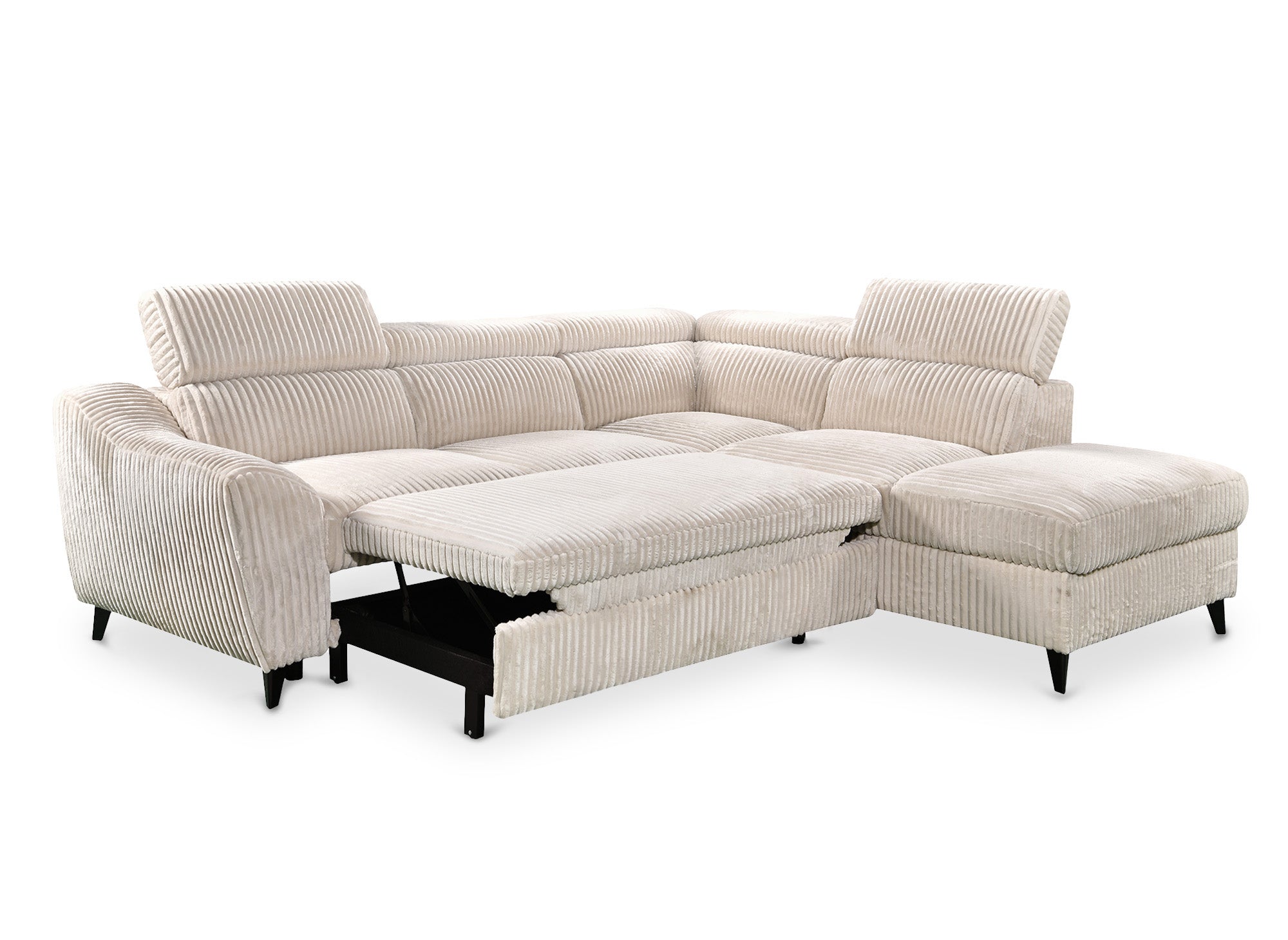 DALTON Ecksofa aus dickem Cord, beige, mit Stauraum, rechtwinklig