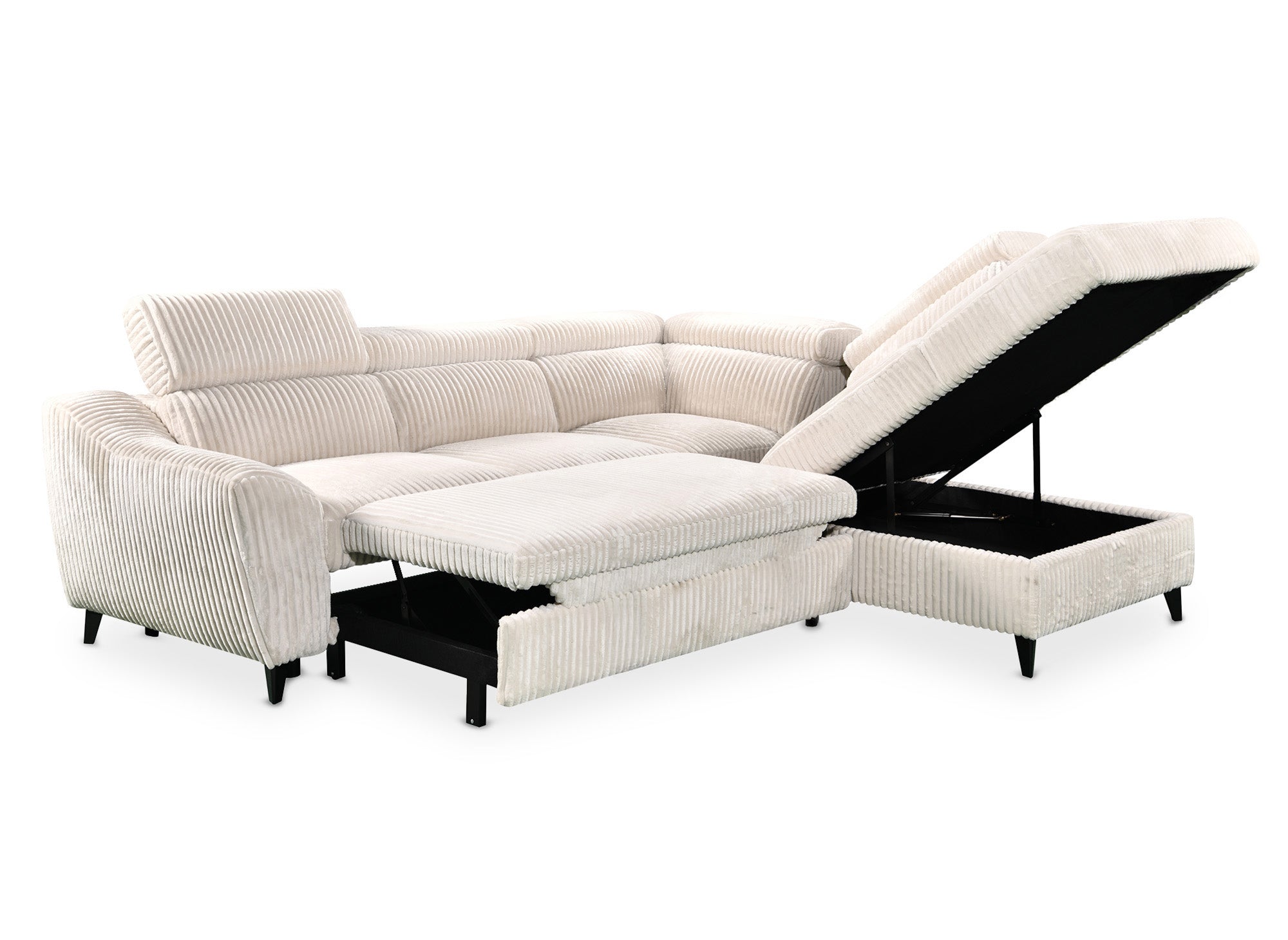 DALTON Ecksofa aus dickem Cord, beige, mit Stauraum, rechtwinklig
