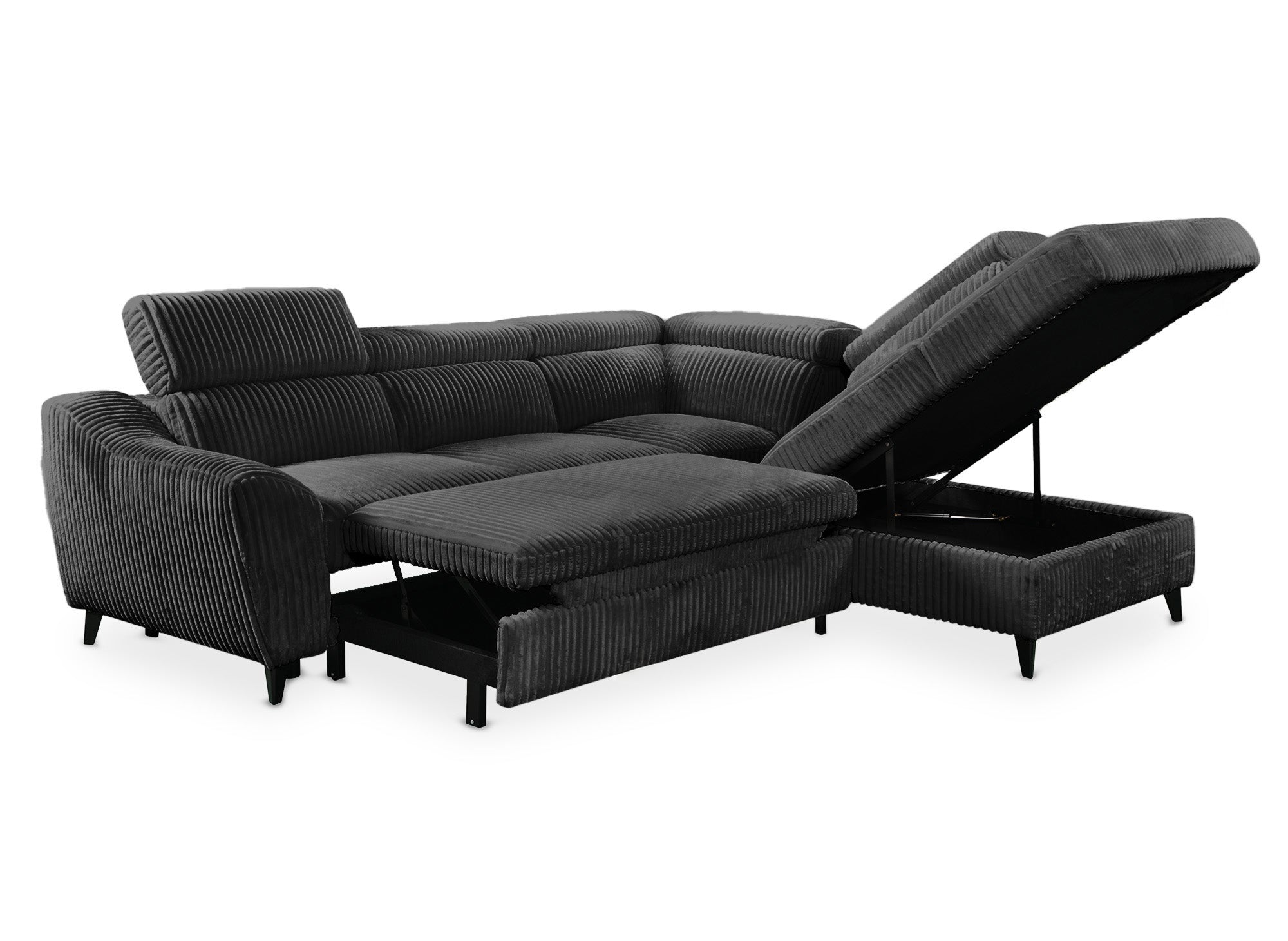 DALTON Ecksofa aus dickem Cord, grau, mit Stauraum, rechtwinklig