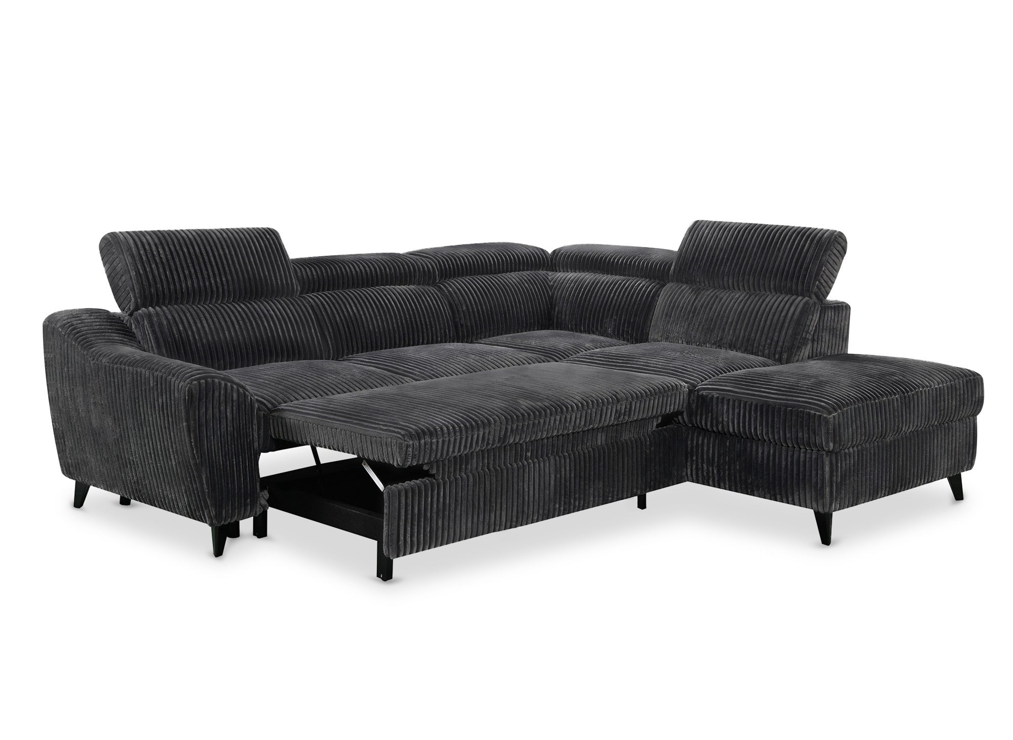 DALTON Ecksofa aus dickem Cord, grau, mit Stauraum, rechtwinklig