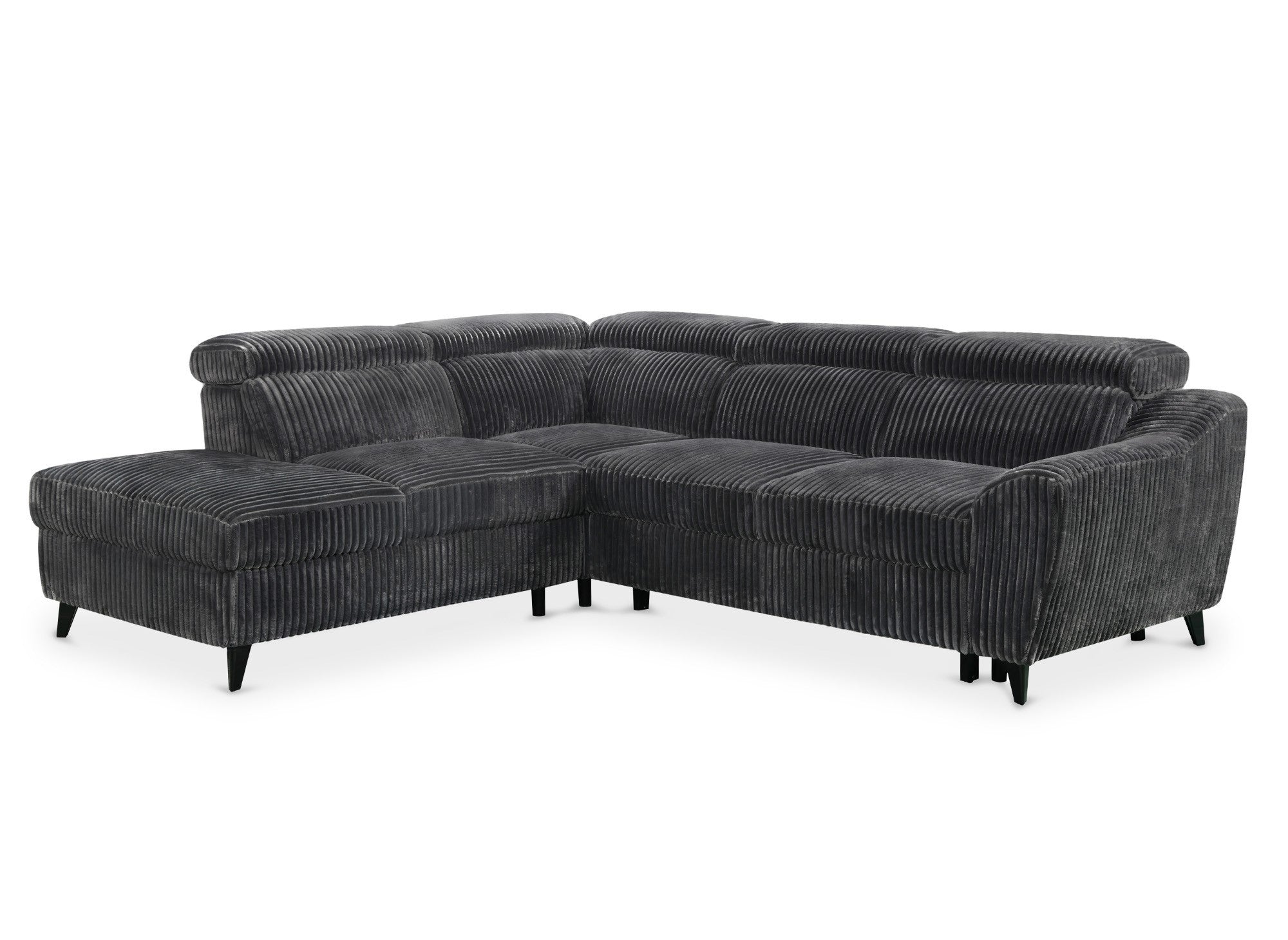 DALTON Ecksofa aus dickem, grauem Cord mit Stauraum – linke Ecke