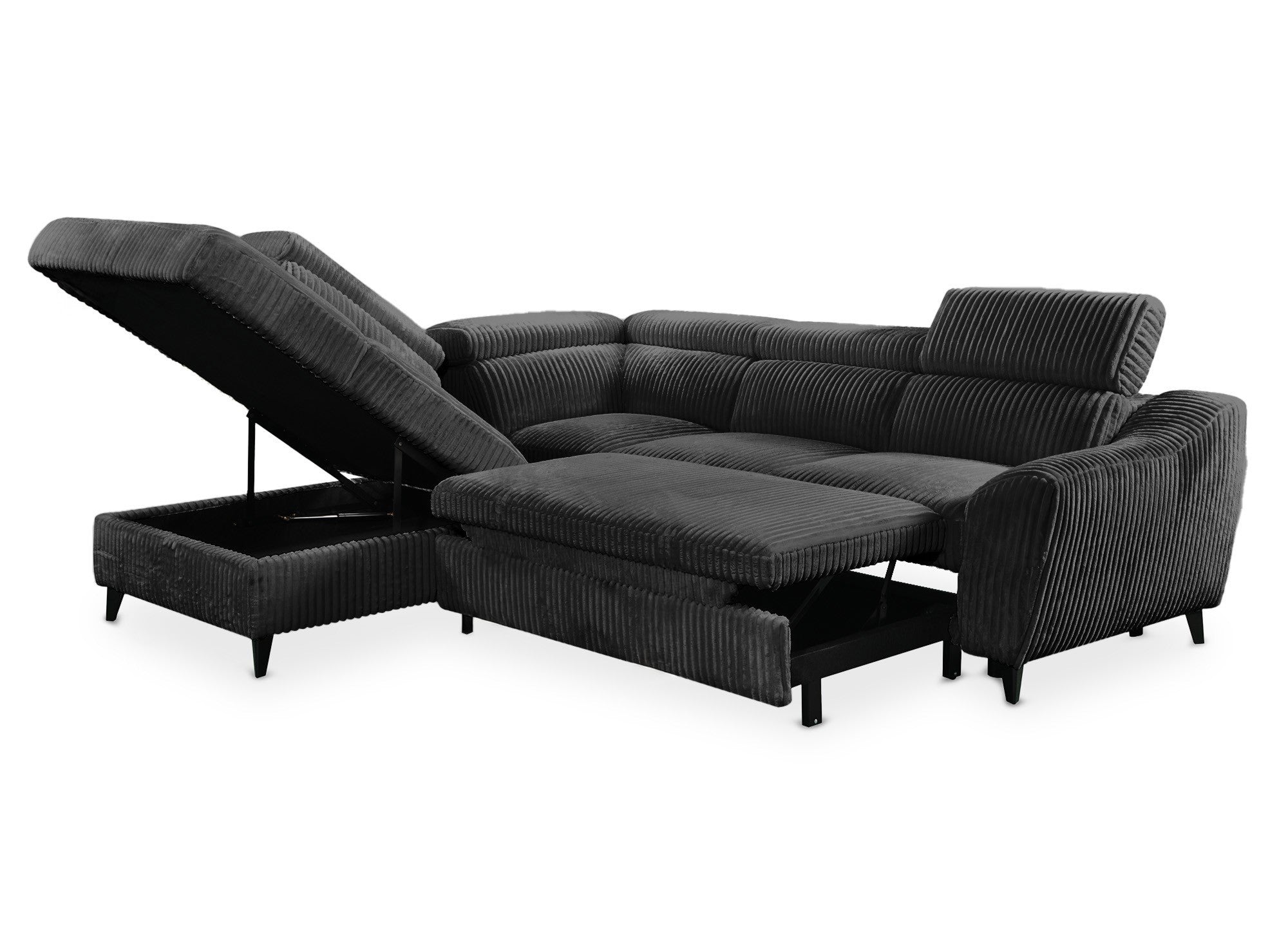 DALTON Ecksofa aus dickem, grauem Cord mit Stauraum – linke Ecke