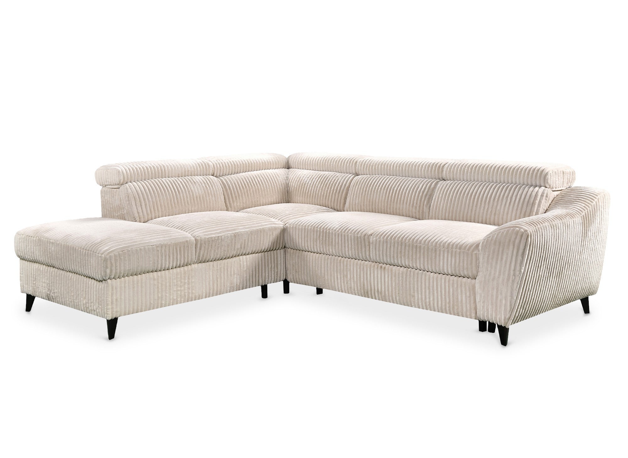 DALTON Ecksofa mit Bettkasten aus beigefarbenem Cord – linke Ecke