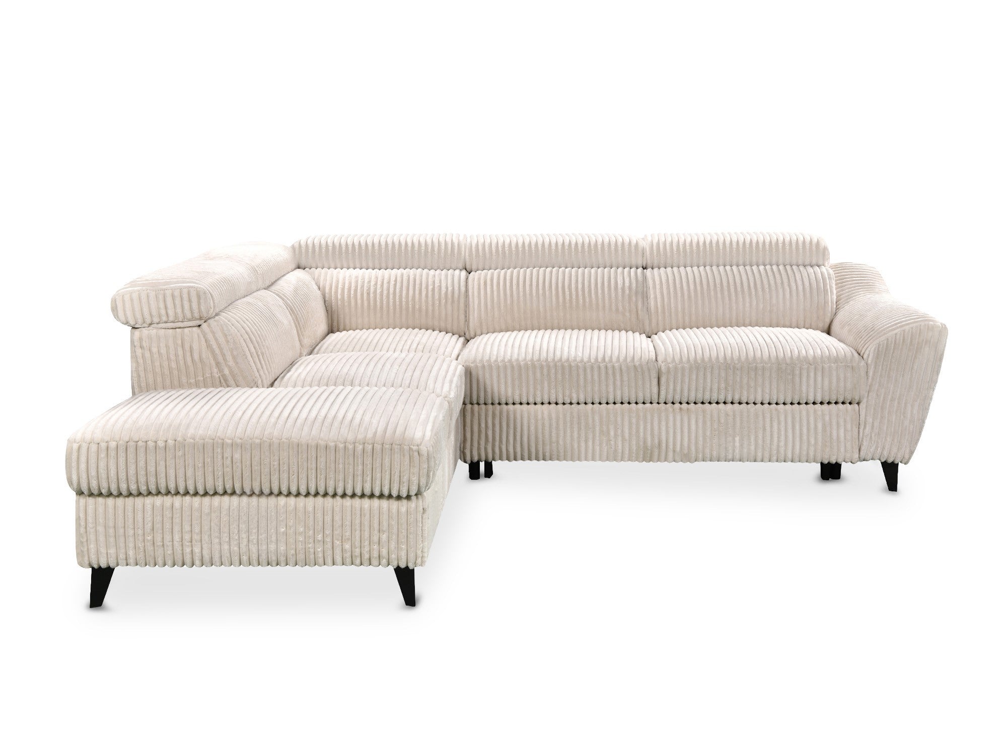 DALTON Ecksofa mit Bettkasten aus beigefarbenem Cord – linke Ecke