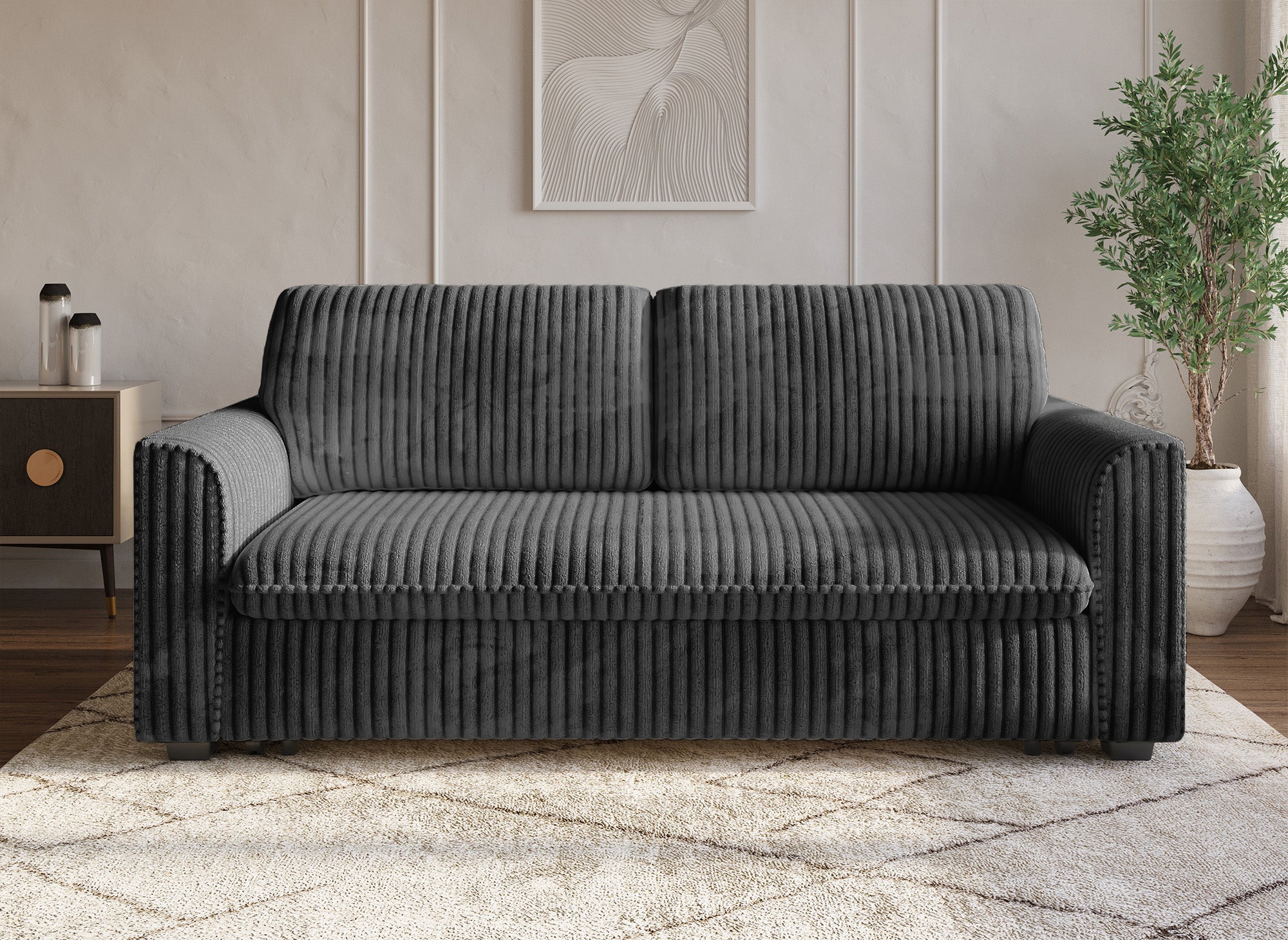 MAYLIE 3-Sitzer-Schlafsofa aus dickem grauem Cord